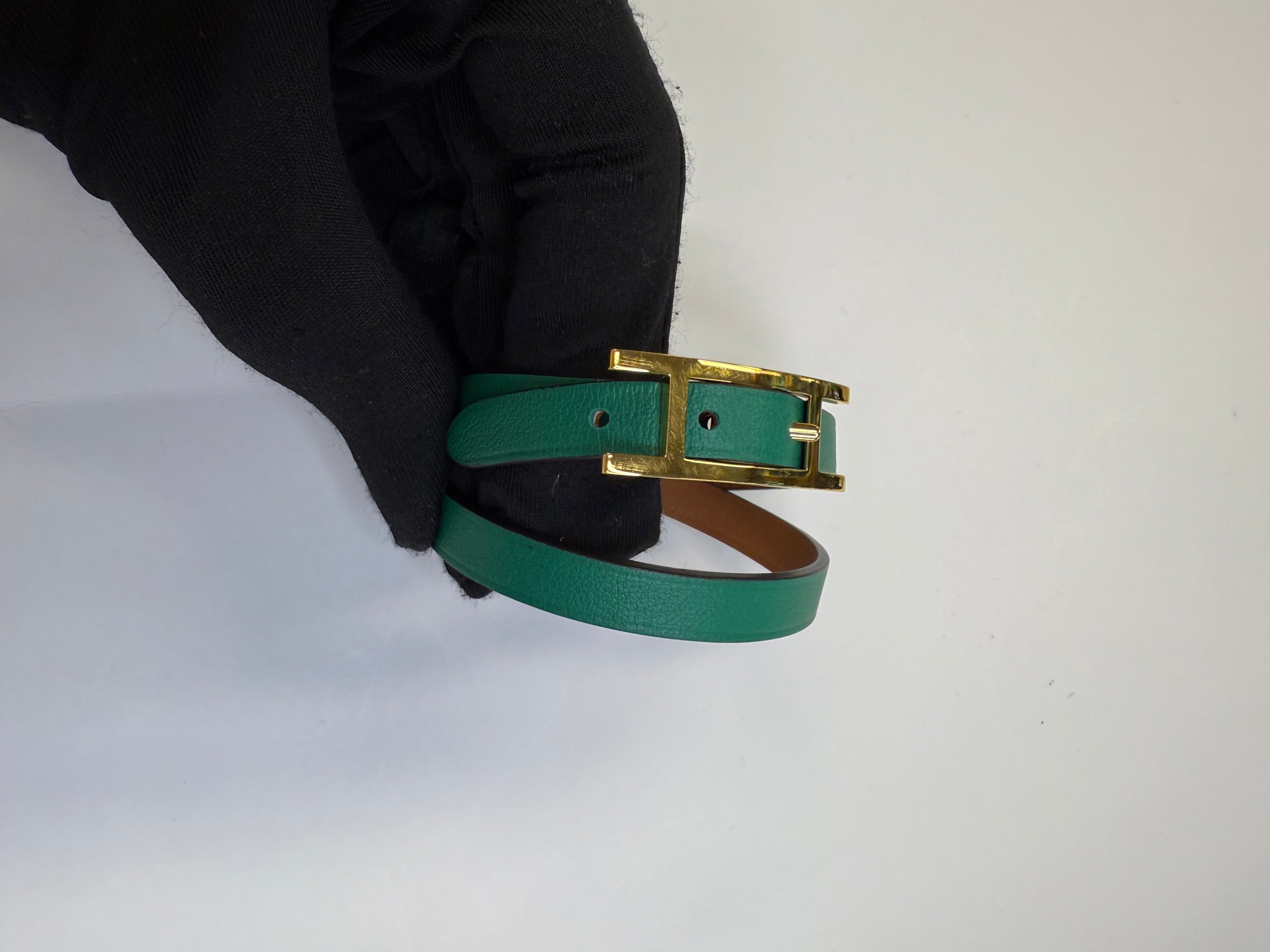 HERMES DOUBLE BRACLET GREEN GHW