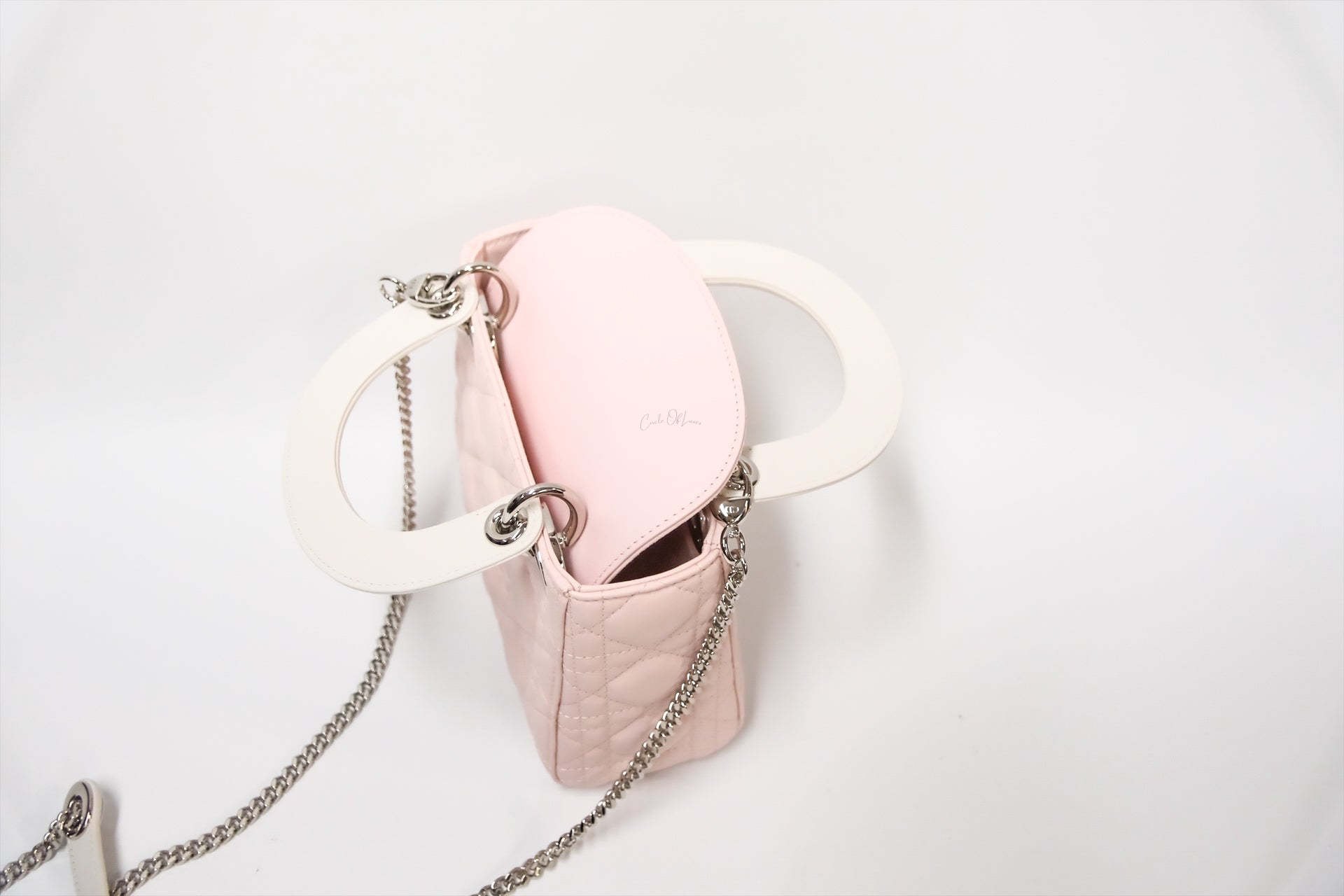 LADY DIOR MINI TWO TONE SOUPIR PINK AND LATTE LAMSKIN CANNAGE Lambskin,