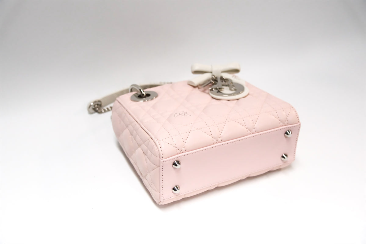 LADY DIOR MINI TWO TONE SOUPIR PINK AND LATTE LAMSKIN CANNAGE Lambskin,
