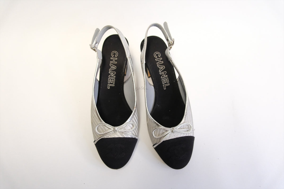 Chanel SLING BACK silver/BLACK