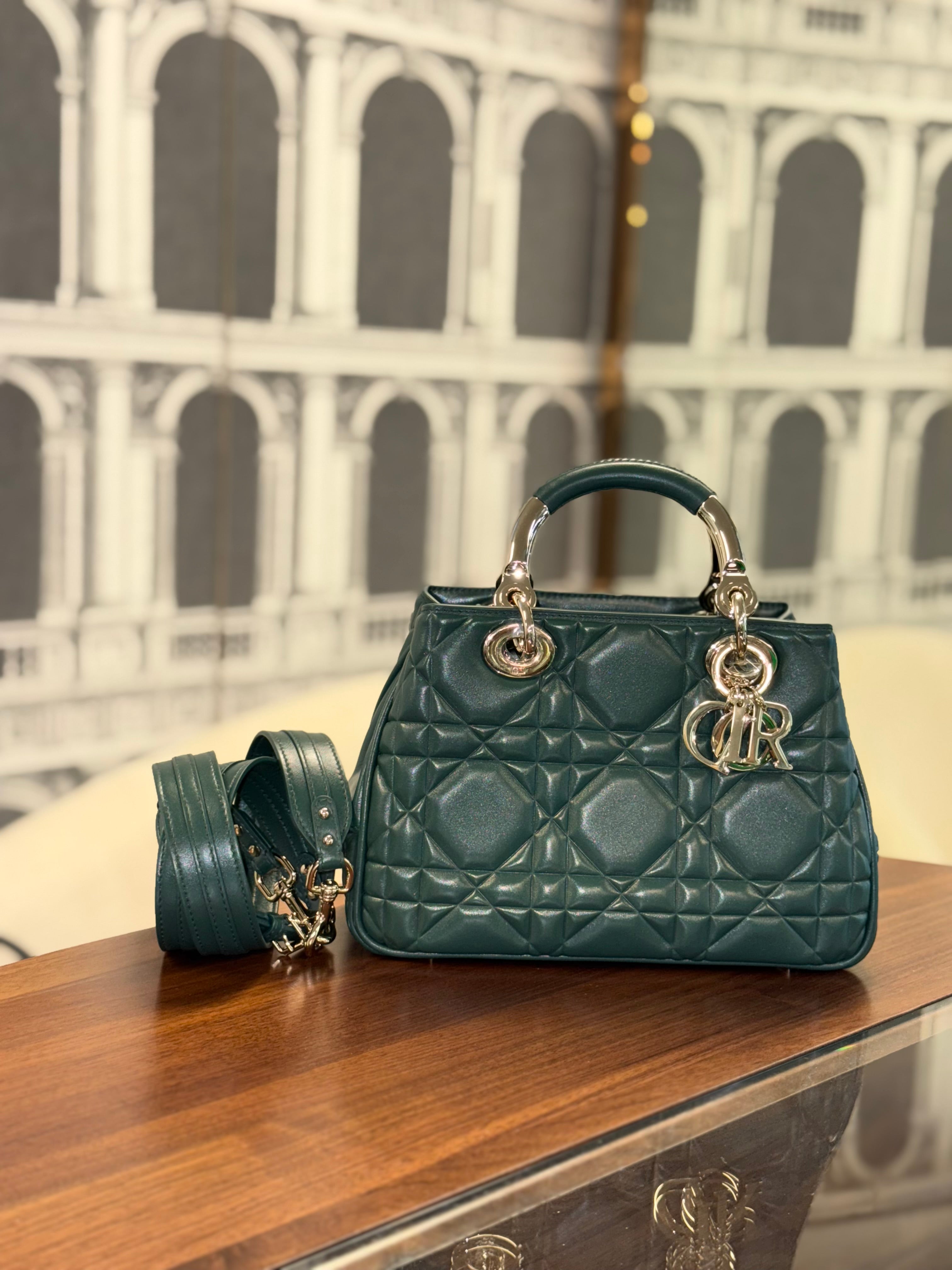 DIOR LADY 95.22 BAG CANNAGE  SMALL DARK GREEN