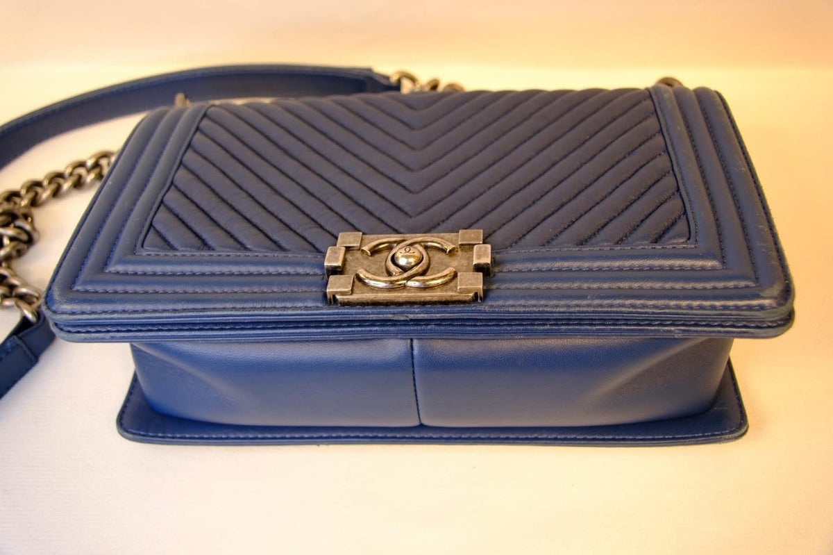 CHANEL BOY MEDIUM BLUE CALFSKIN RHW