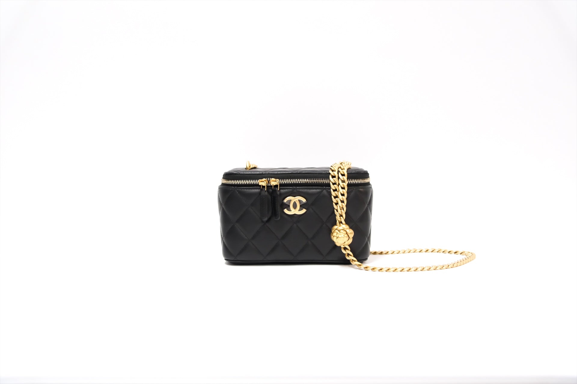 CHANEL CAMELIE CHARM BLACK LONG VANITY LAMSKIN GHW