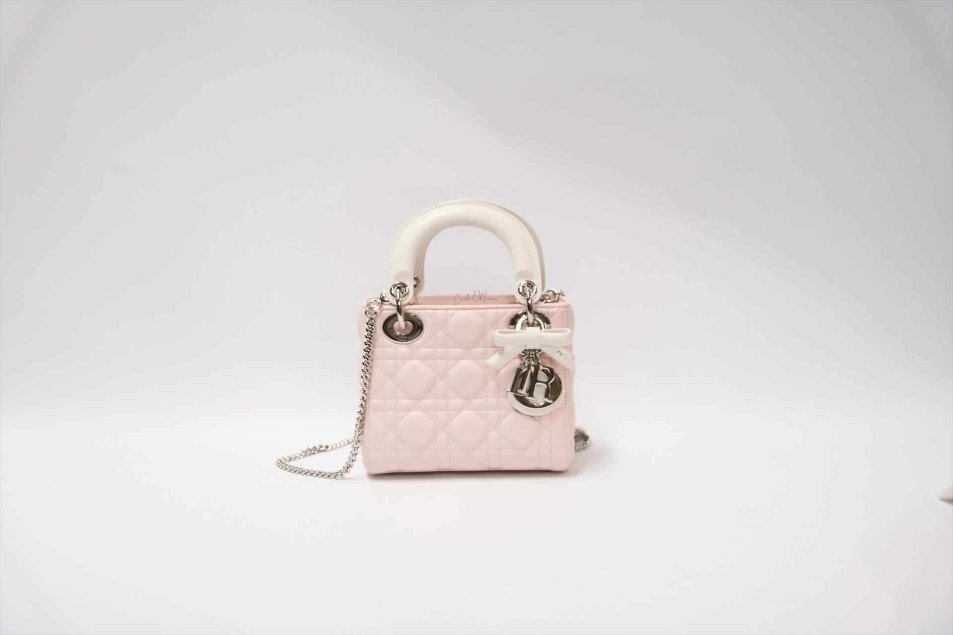 LADY DIOR MINI TWO TONE SOUPIR PINK AND LATTE LAMSKIN CANNAGE Lambskin,