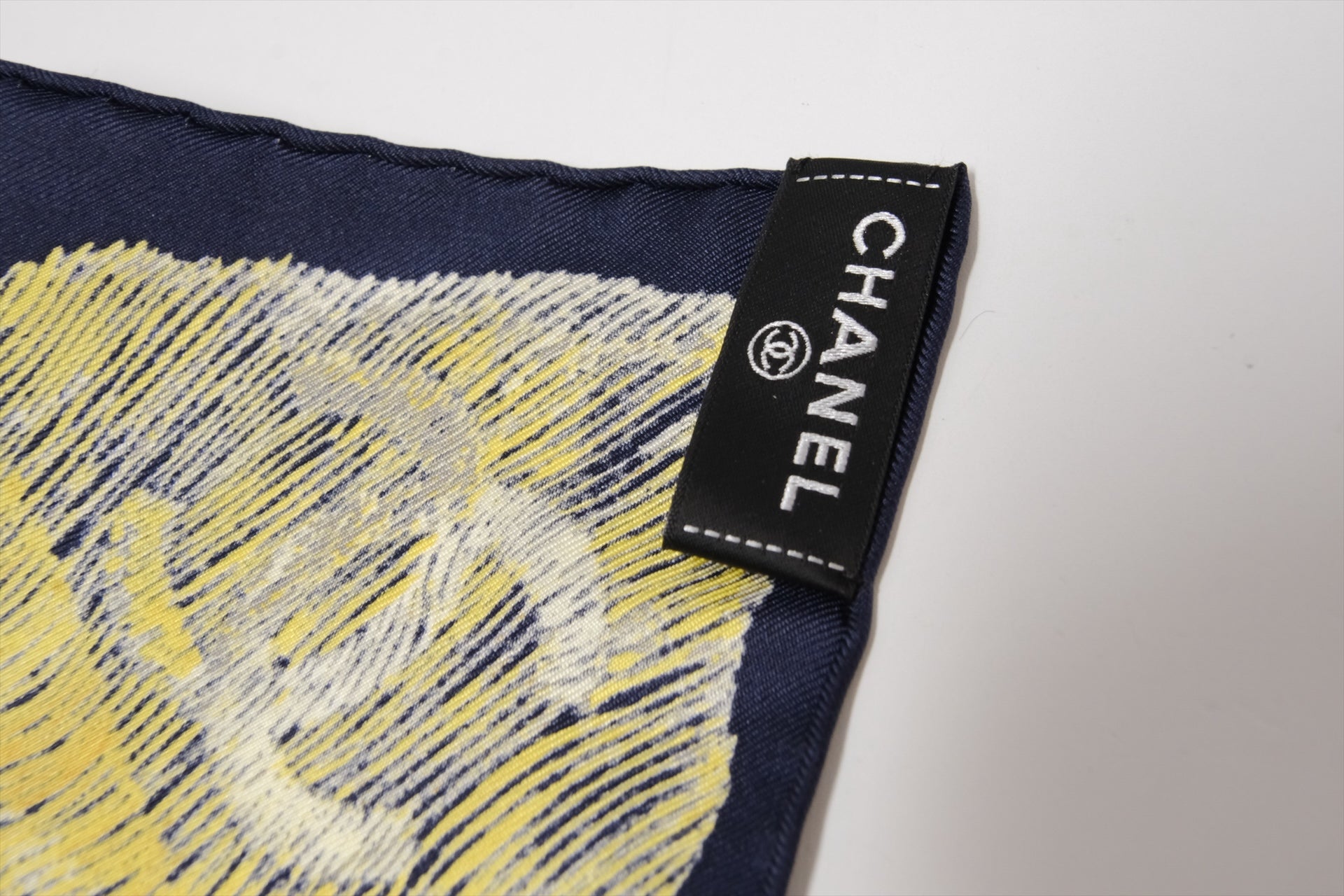CHANEL CAMELIA MOON SILK SCALF NAVY