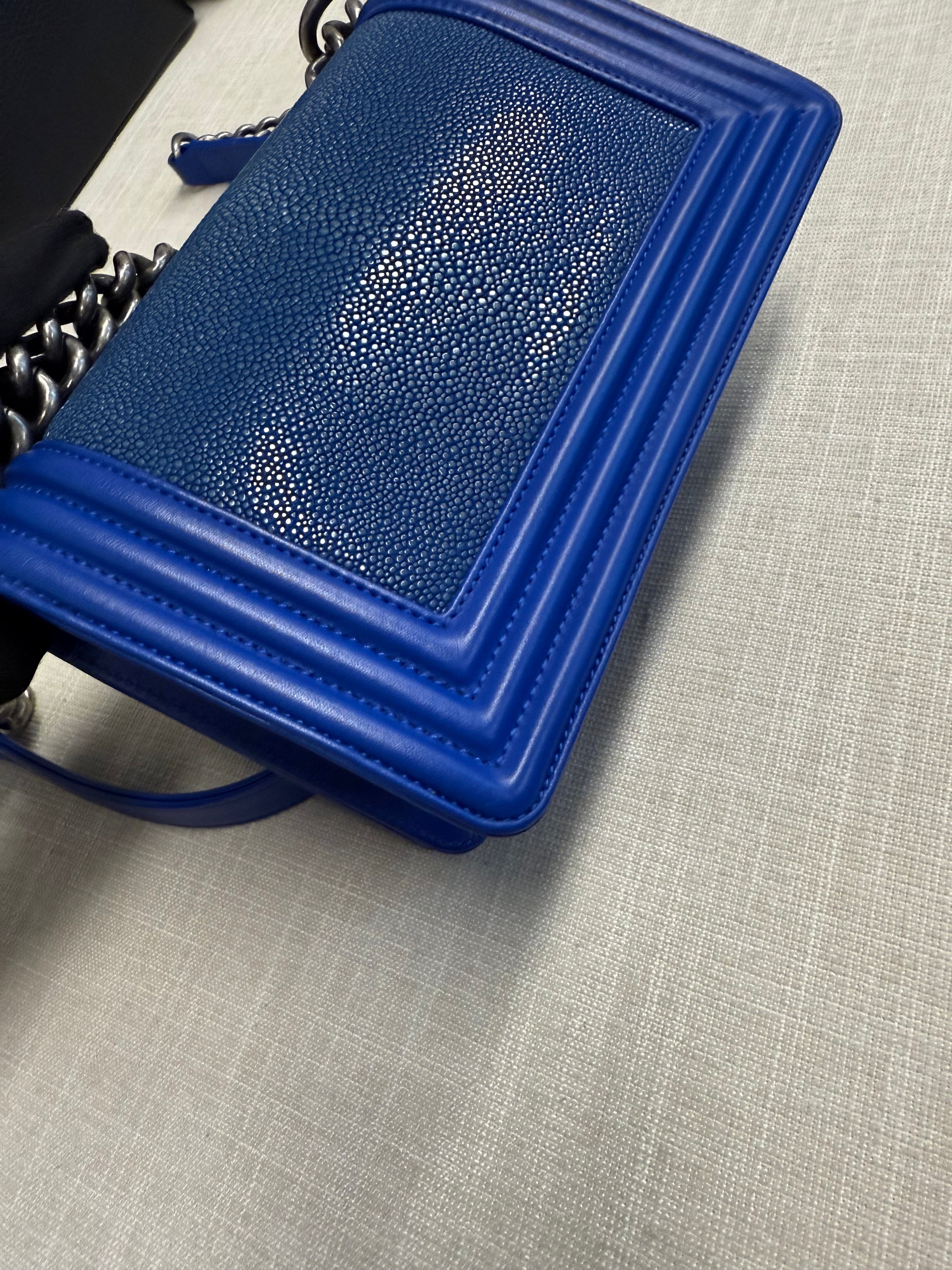 CHANEL SMALL BOY STINGRAY BLUE RHW