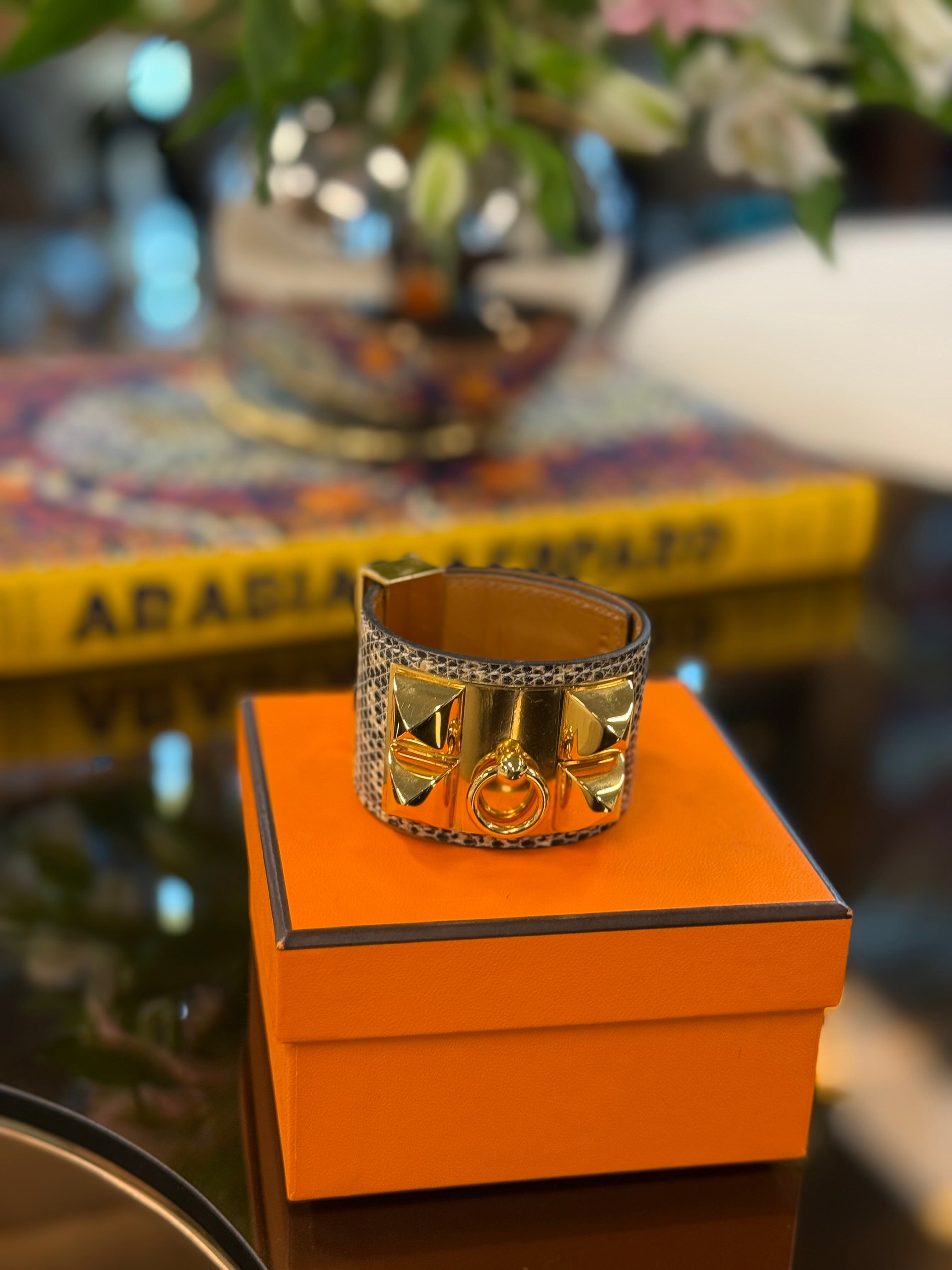 HERMES CDC LIZARD BRACLET GHW STAMP Y SIZE T3