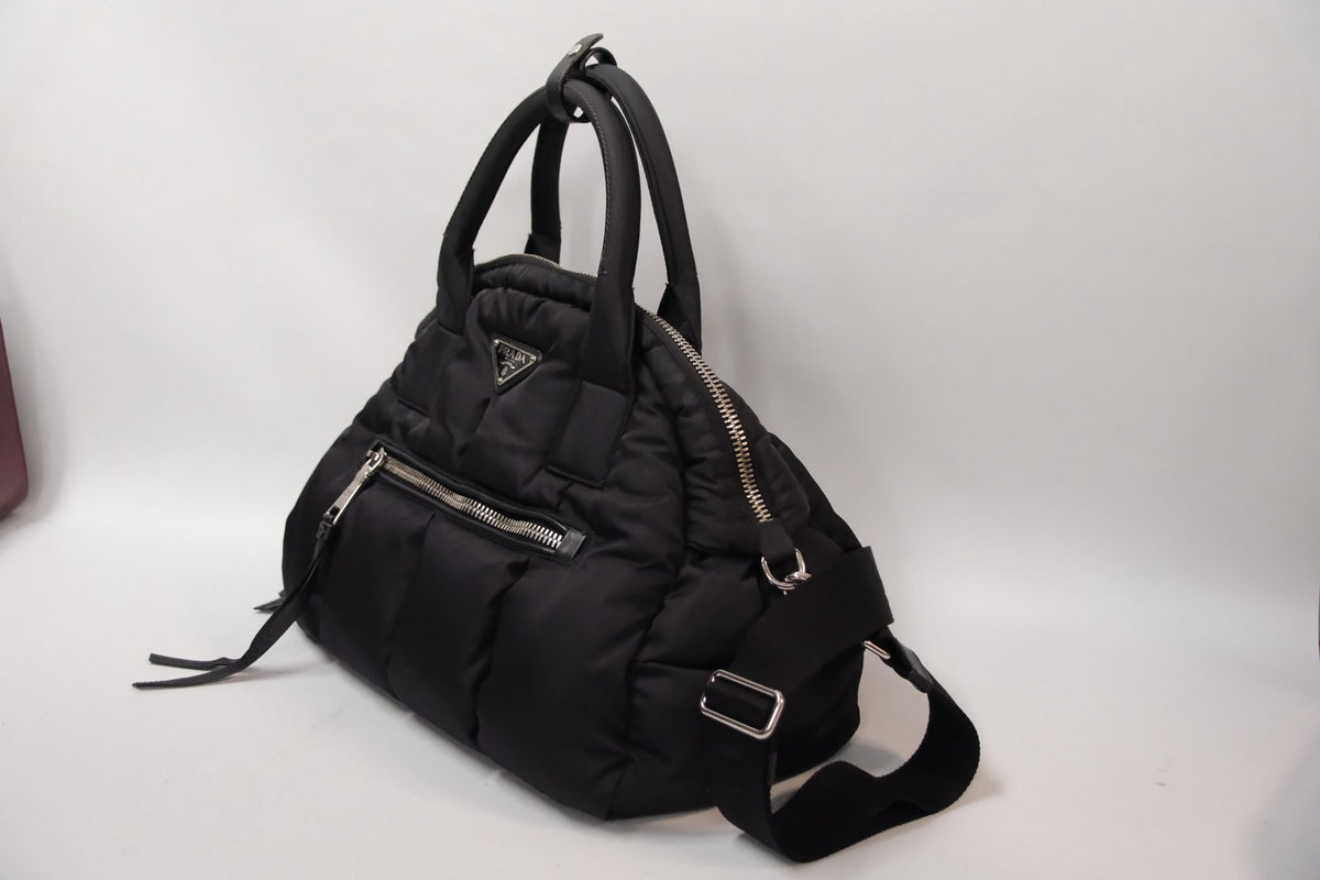 Prada Padded black Nylon Dome Satchel Black & Silver Tone Hardware