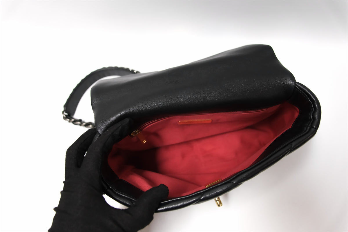 CHANEL C19 SMALL BLACK LAMBSKIN