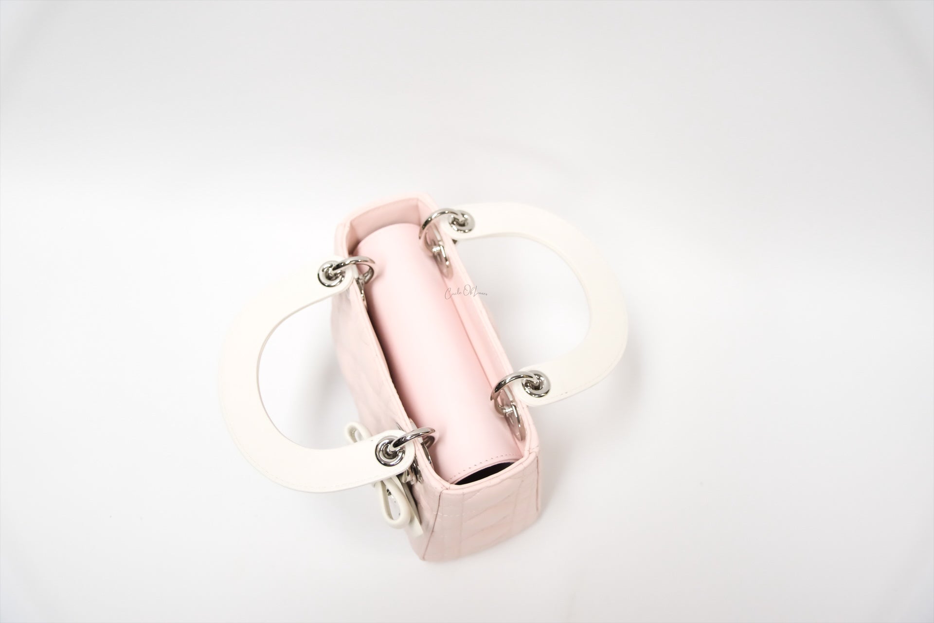 LADY DIOR MINI TWO TONE SOUPIR PINK AND LATTE LAMSKIN CANNAGE Lambskin,