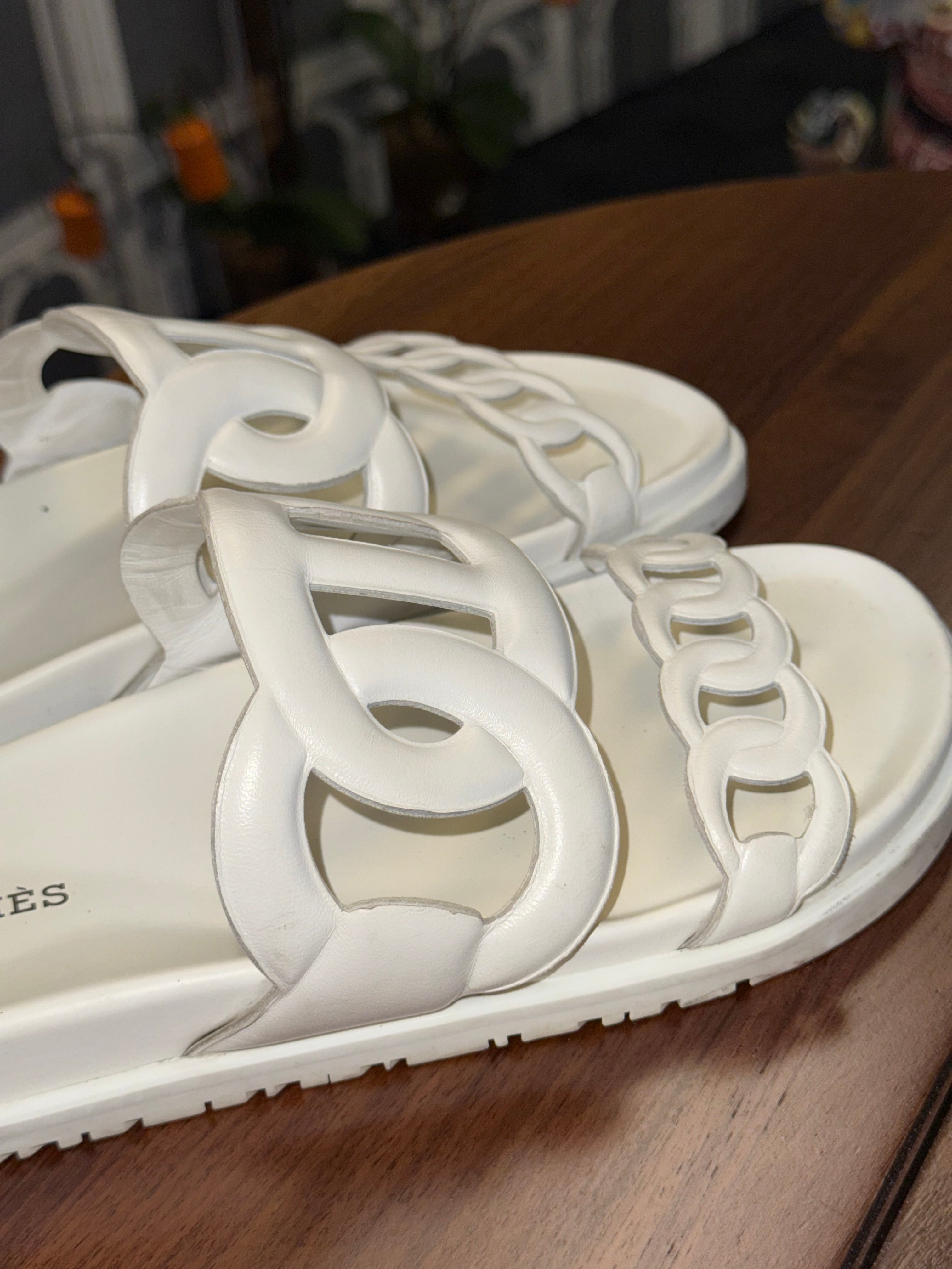 HERMES EXTRA SANDAL WHITE LEATHER SIZE 36