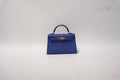 HERMES MINI KELLY CHÈVRE  BLEU BRIGHTON /MAGNOLIA PHW