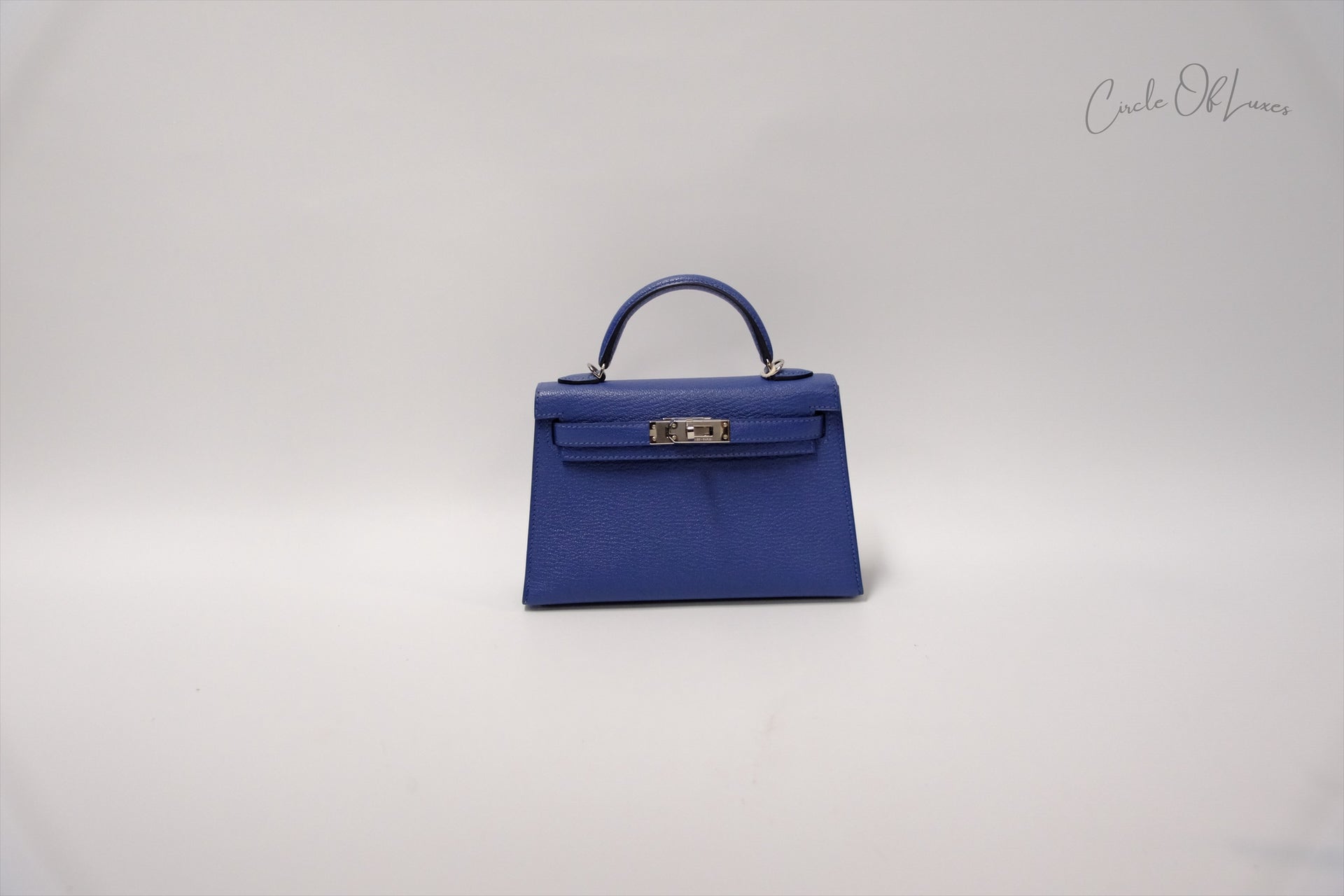 HERMES MINI KELLY CHÈVRE  BLEU BRIGHTON /MAGNOLIA PHW