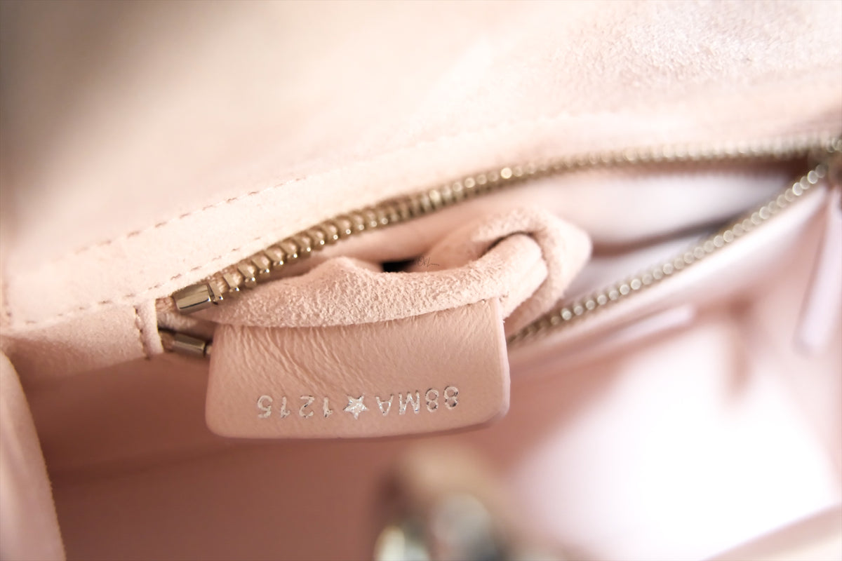 LADY DIOR MINI TWO TONE SOUPIR PINK AND LATTE LAMSKIN CANNAGE Lambskin,