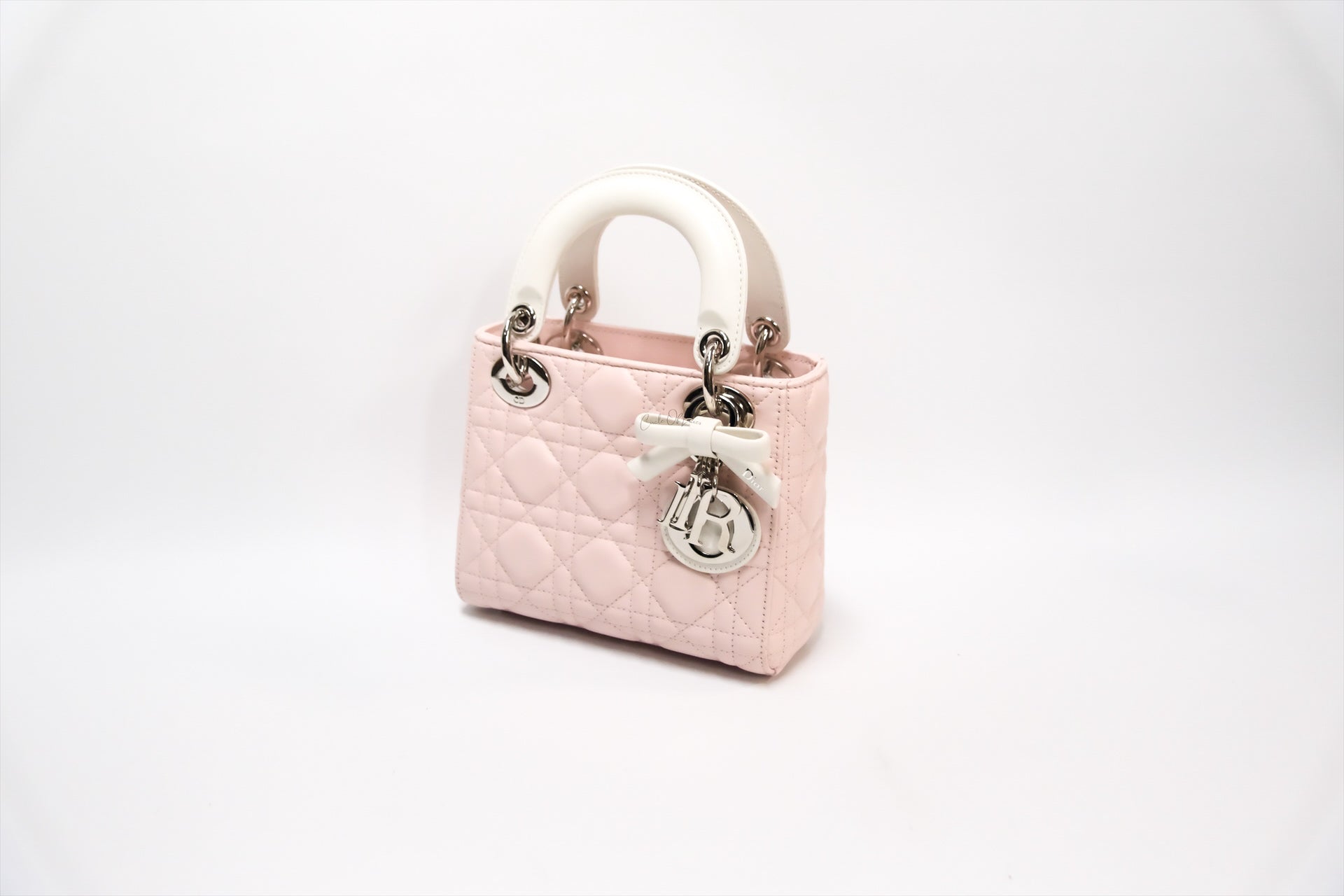 LADY DIOR MINI TWO TONE SOUPIR PINK AND LATTE LAMSKIN CANNAGE Lambskin,