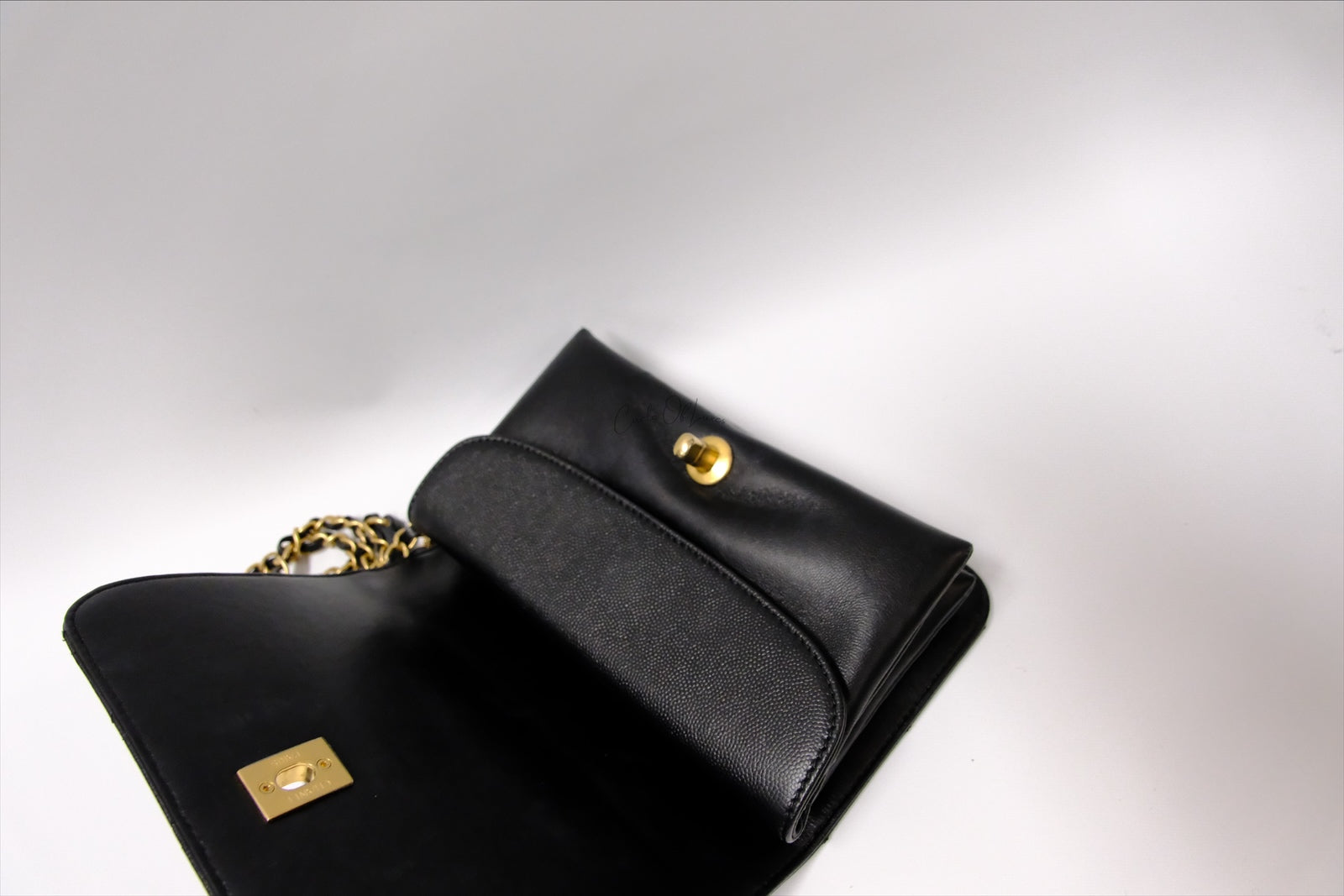 CHANEL SMALL PERFECT FIT FLAP BLACK SHINY CALFSKIN BRUSHED GOLD HARDWARE