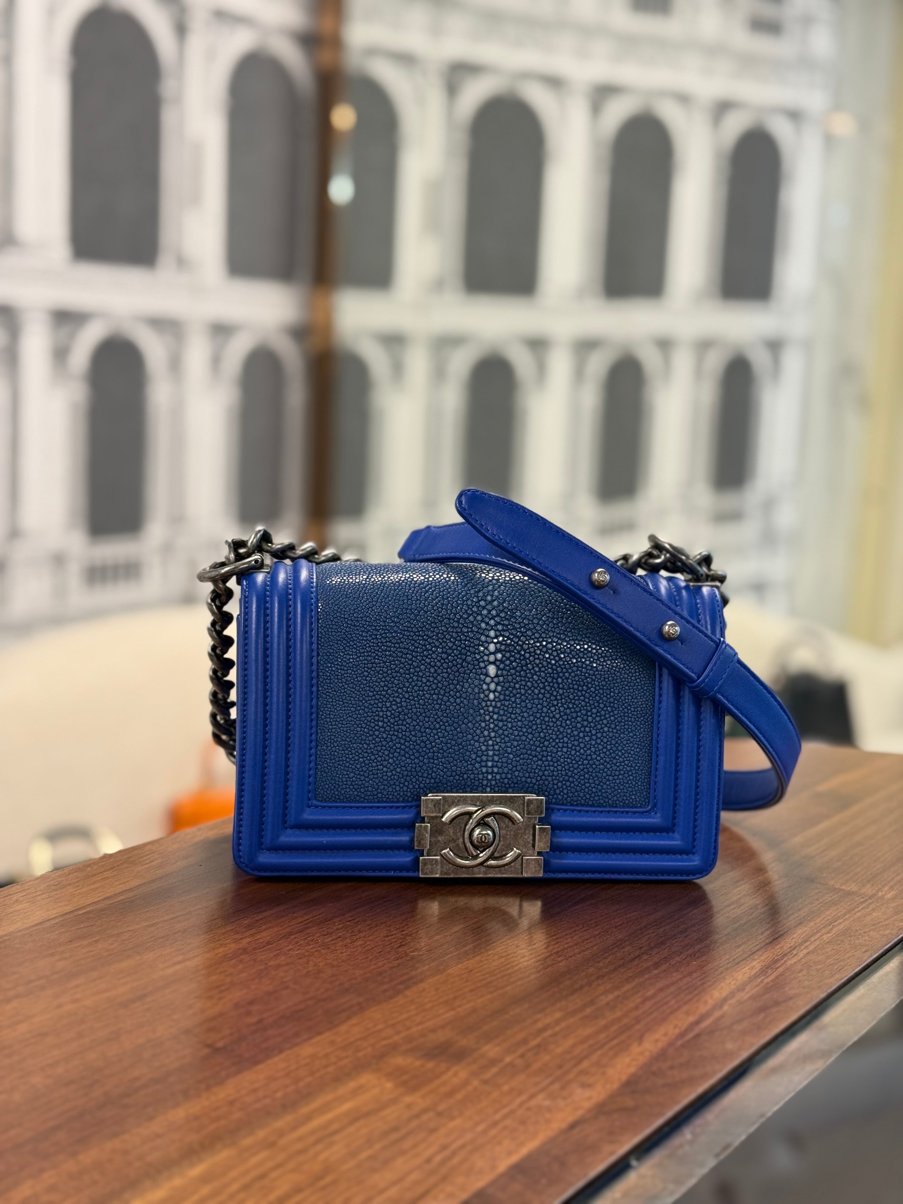 CHANEL SMALL BOY STINGRAY BLUE RHW