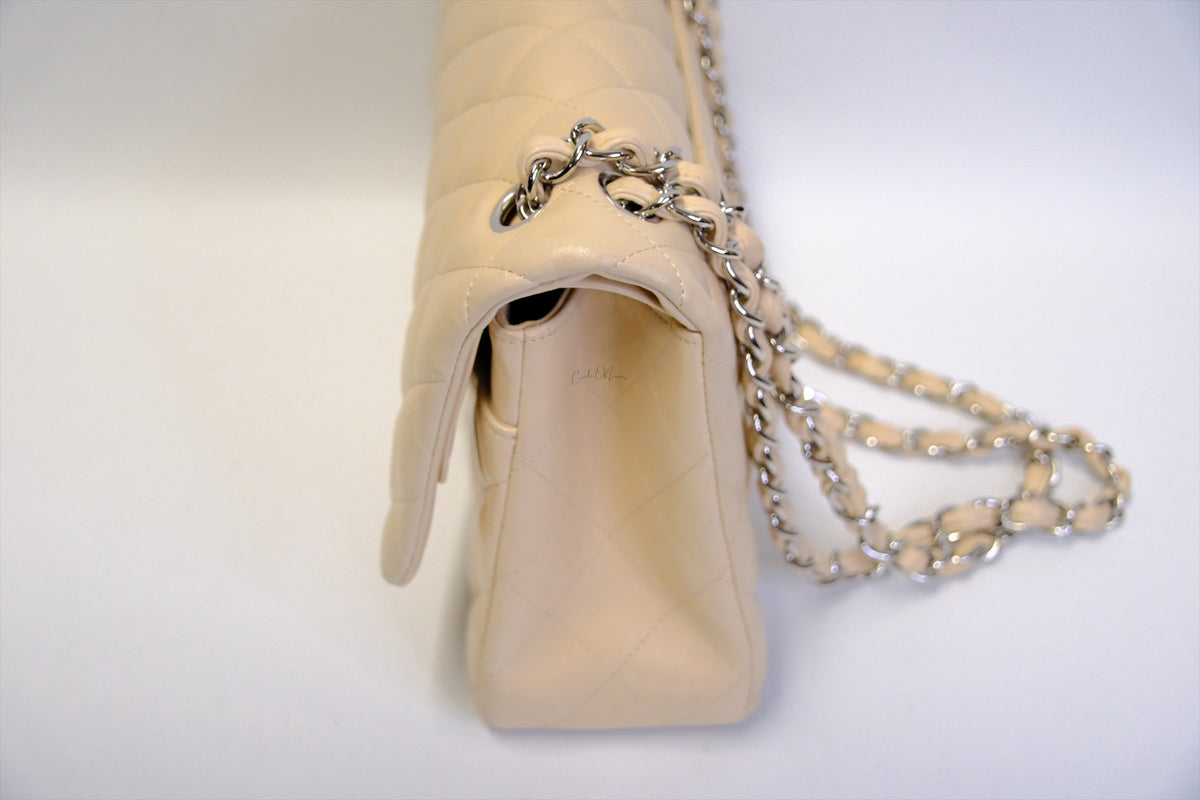 CHANEL JUMBO CLASSIC FLAP BEIGE LAMBSKIN SHW