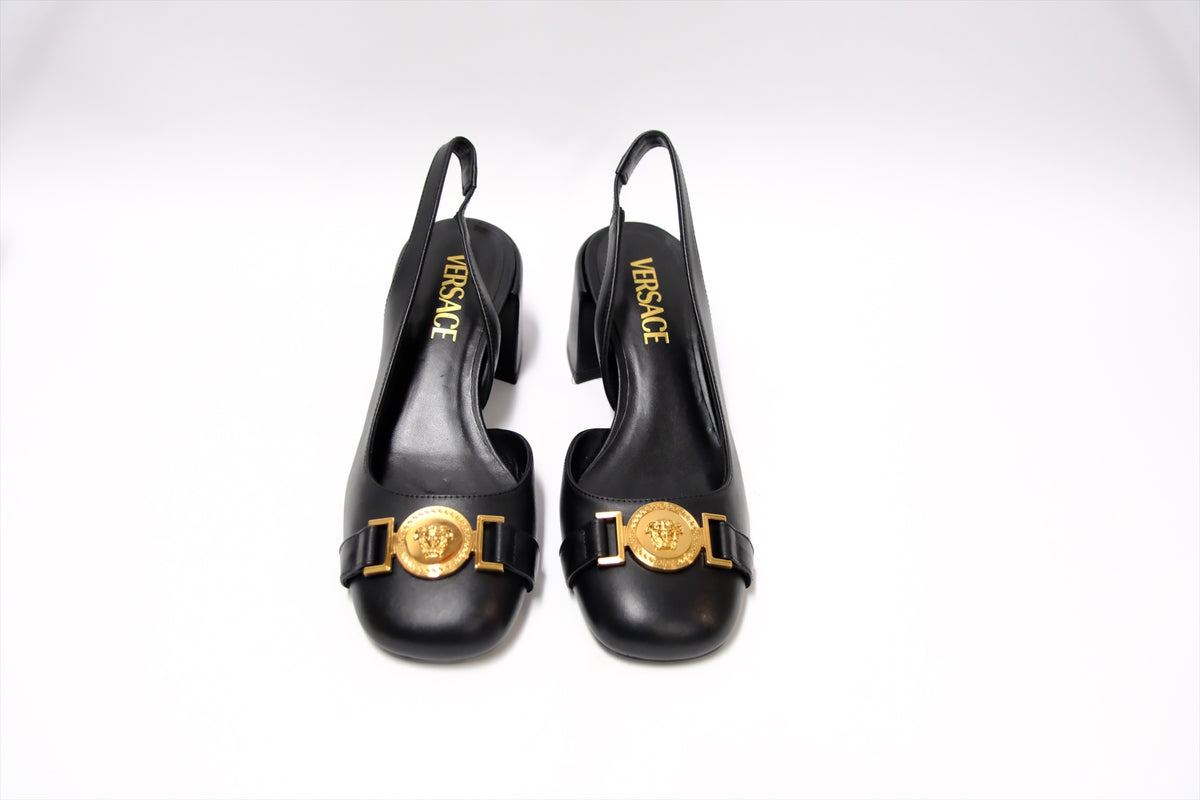 VERSACE MEDUSA SLING BACK PUMPS BLACK 35