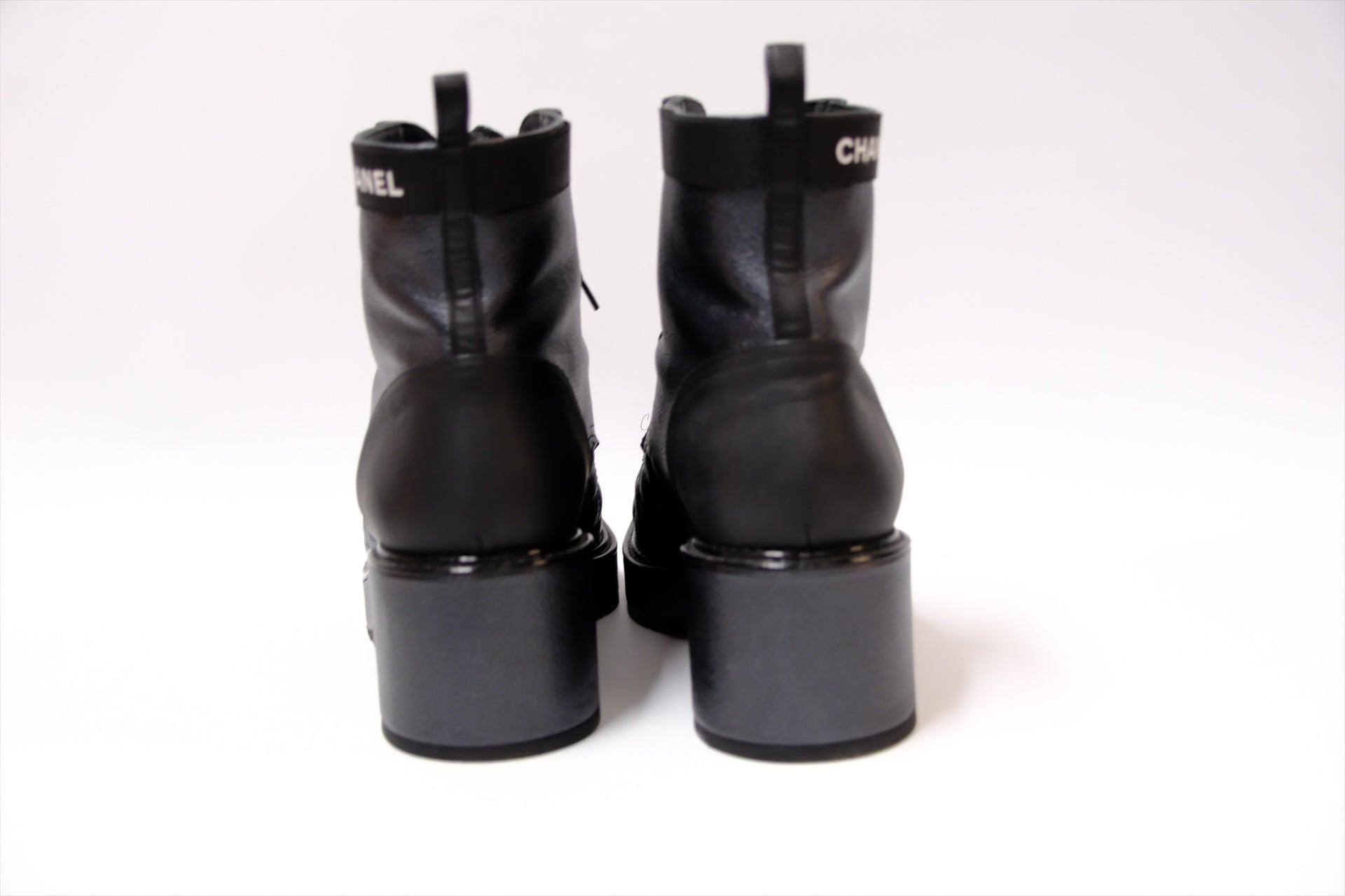 CHANEL 40C BLACK COMBAT BOOTS