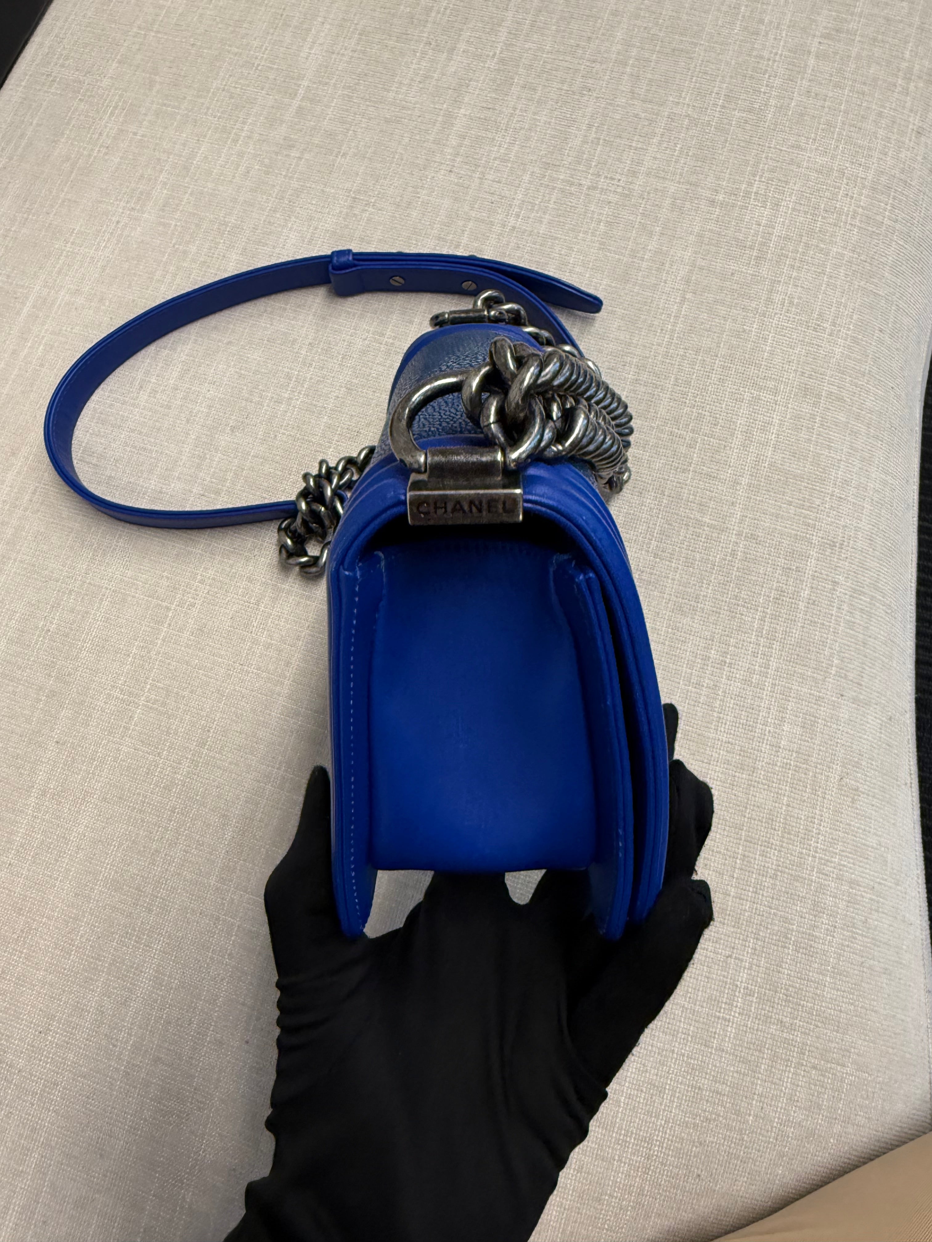 CHANEL SMALL BOY STINGRAY BLUE RHW