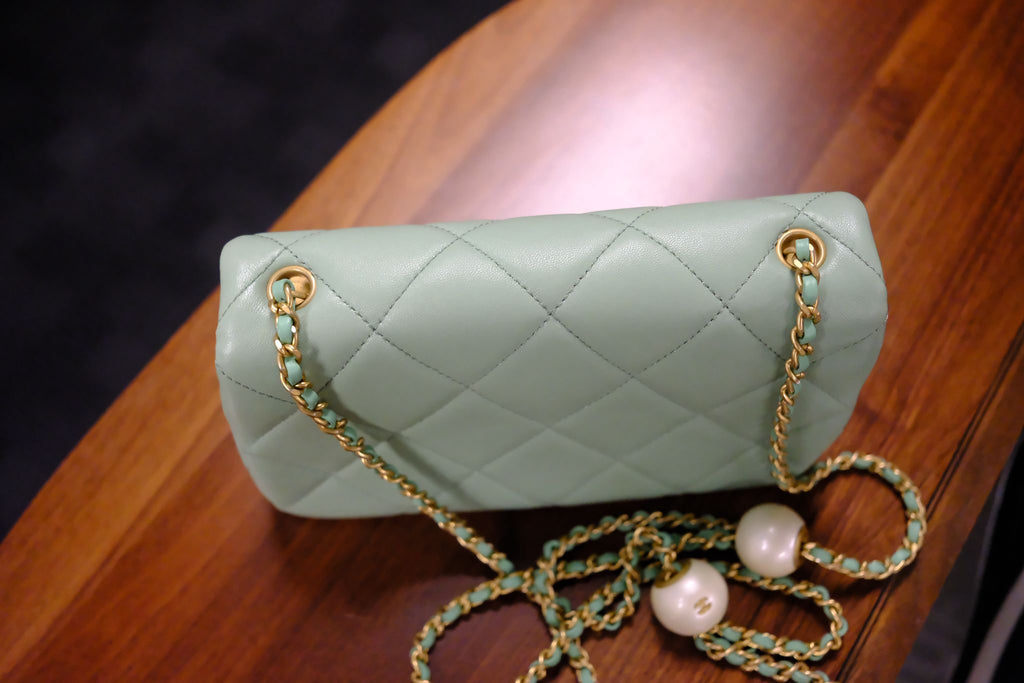 CHANEL MINI GREEN TEA LAMSKIN BAG  PEARL CRUSH