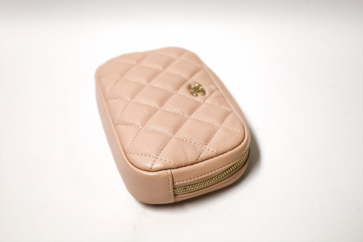 CHANEL LIGHT PINK POUCH CAVIAR GHW CURVY