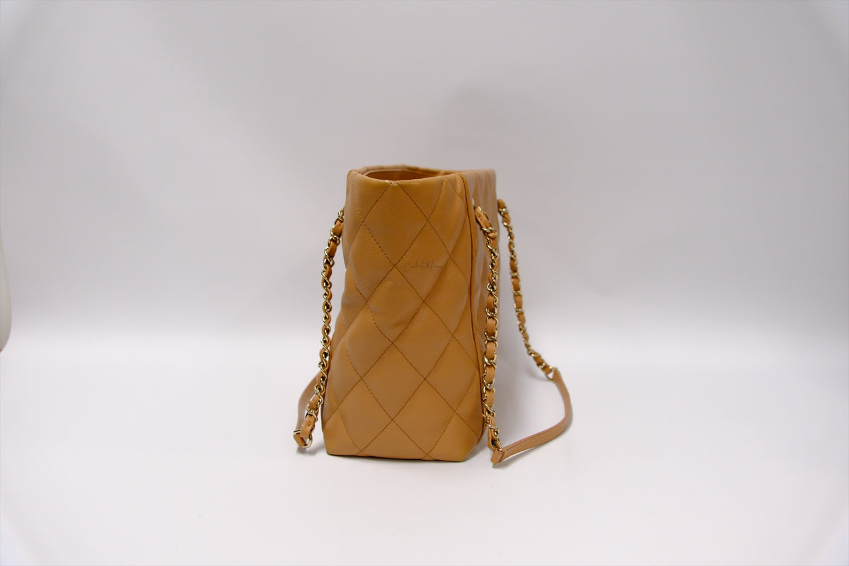 CHANEL DARK BEIGE SMALL TOTE CAVIAR GHW