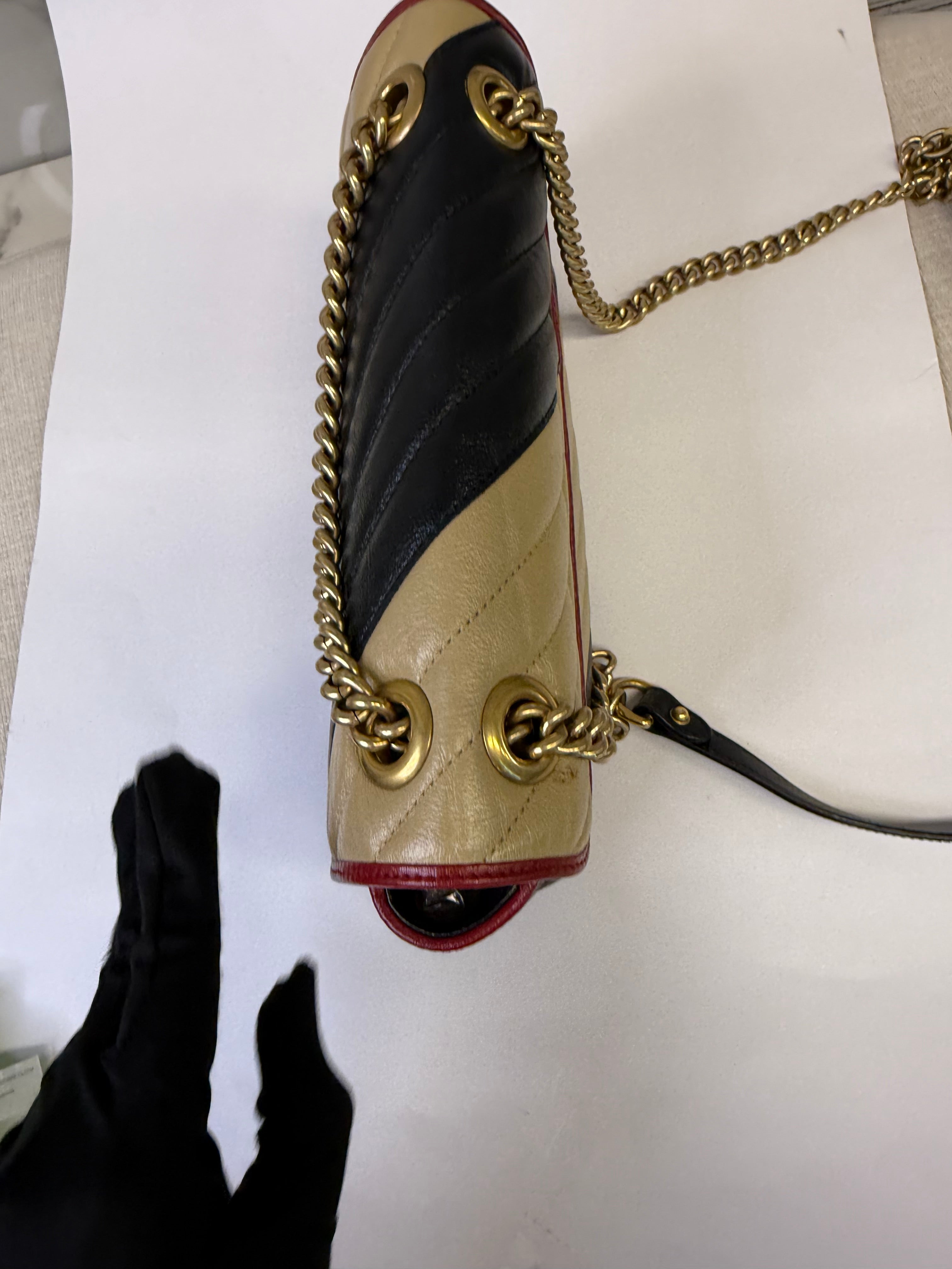 GUCCI SMALL MARMONT COLOUR BLOCK LEATHER   GHW