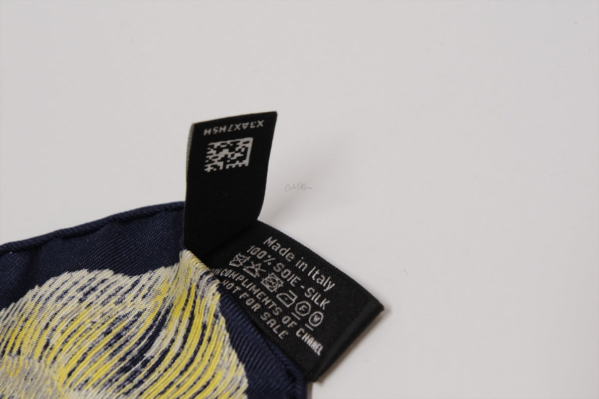 CHANEL CAMELIA MOON SILK SCALF NAVY