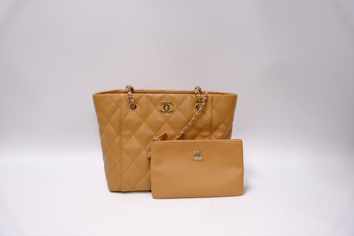 CHANEL DARK BEIGE SMALL TOTE CAVIAR GHW