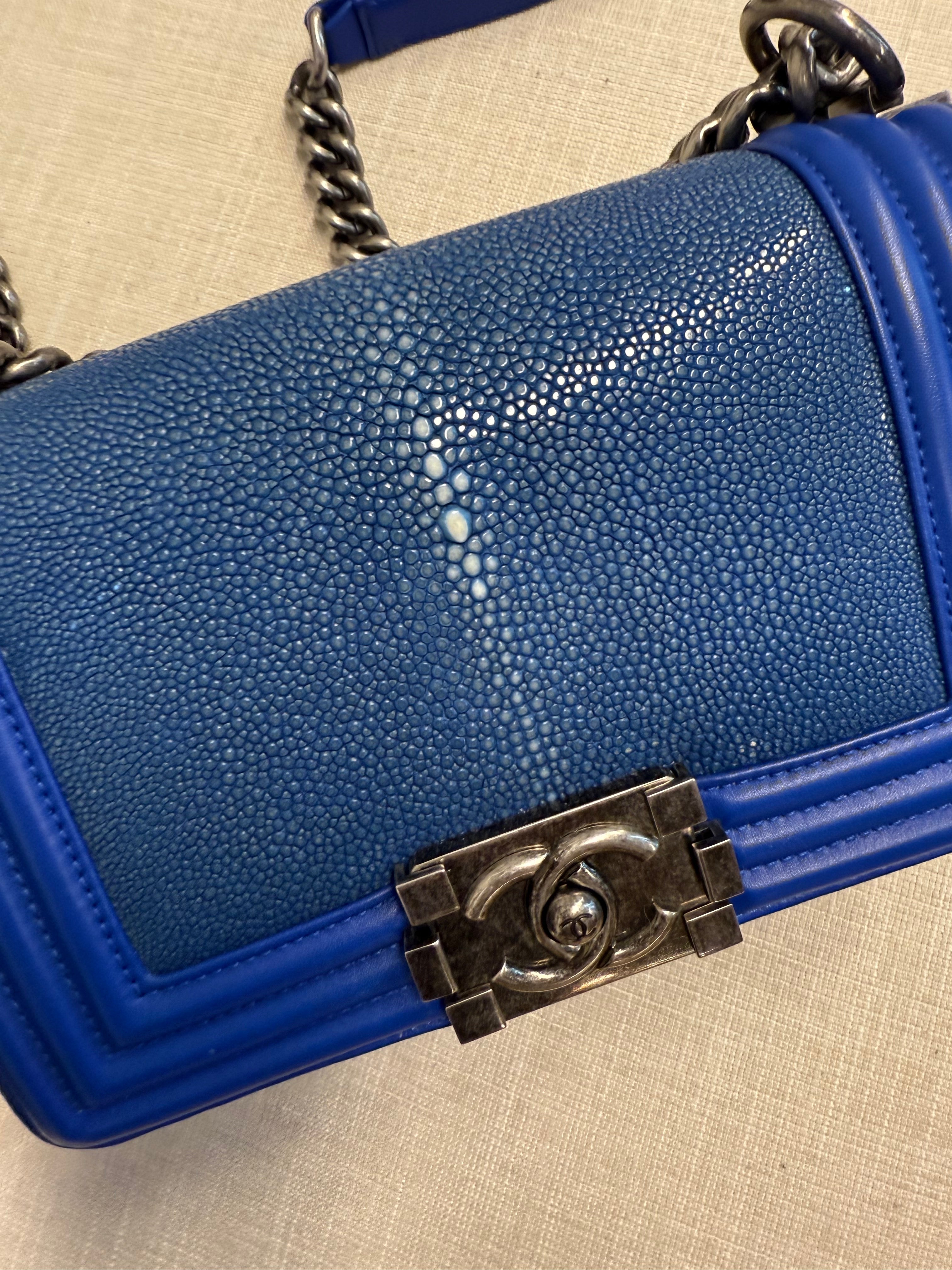 CHANEL SMALL BOY STINGRAY BLUE RHW