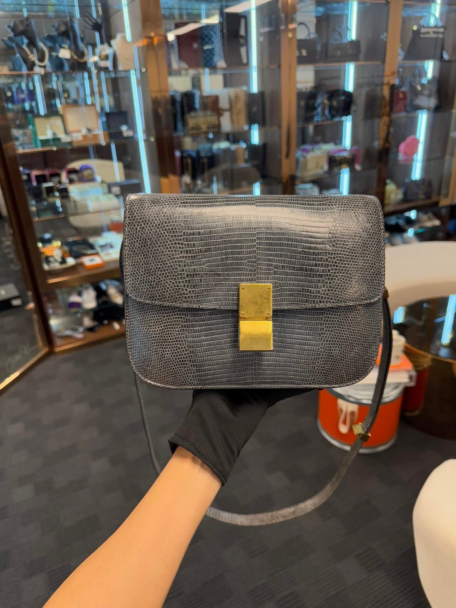 CELINE MEDIUM LIZARD GREY BAG