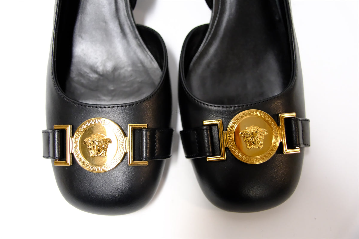VERSACE MEDUSA SLING BACK PUMPS BLACK 35