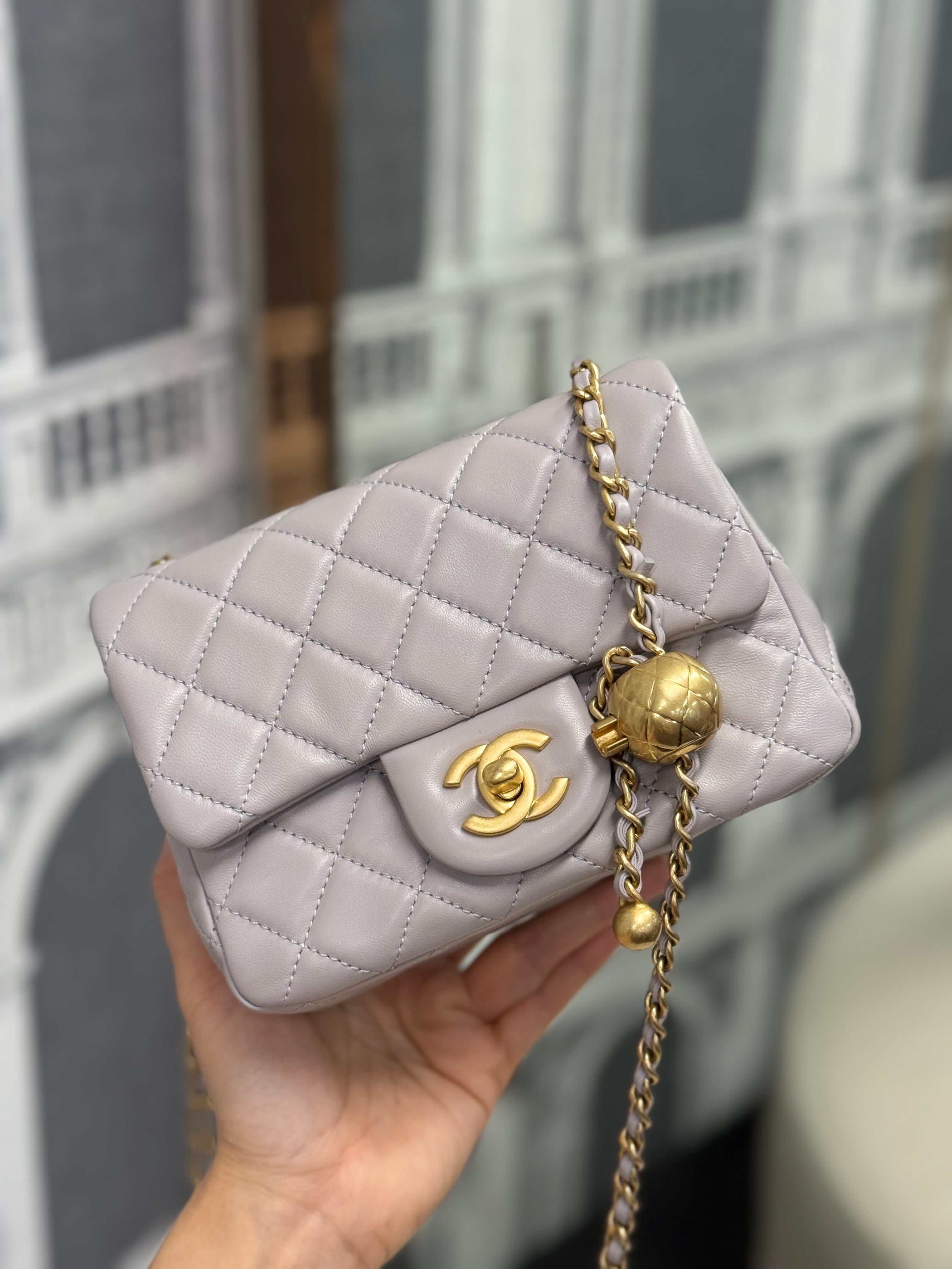 CHANEL MINI SQUARE PEARL CRUSH GREY GHW