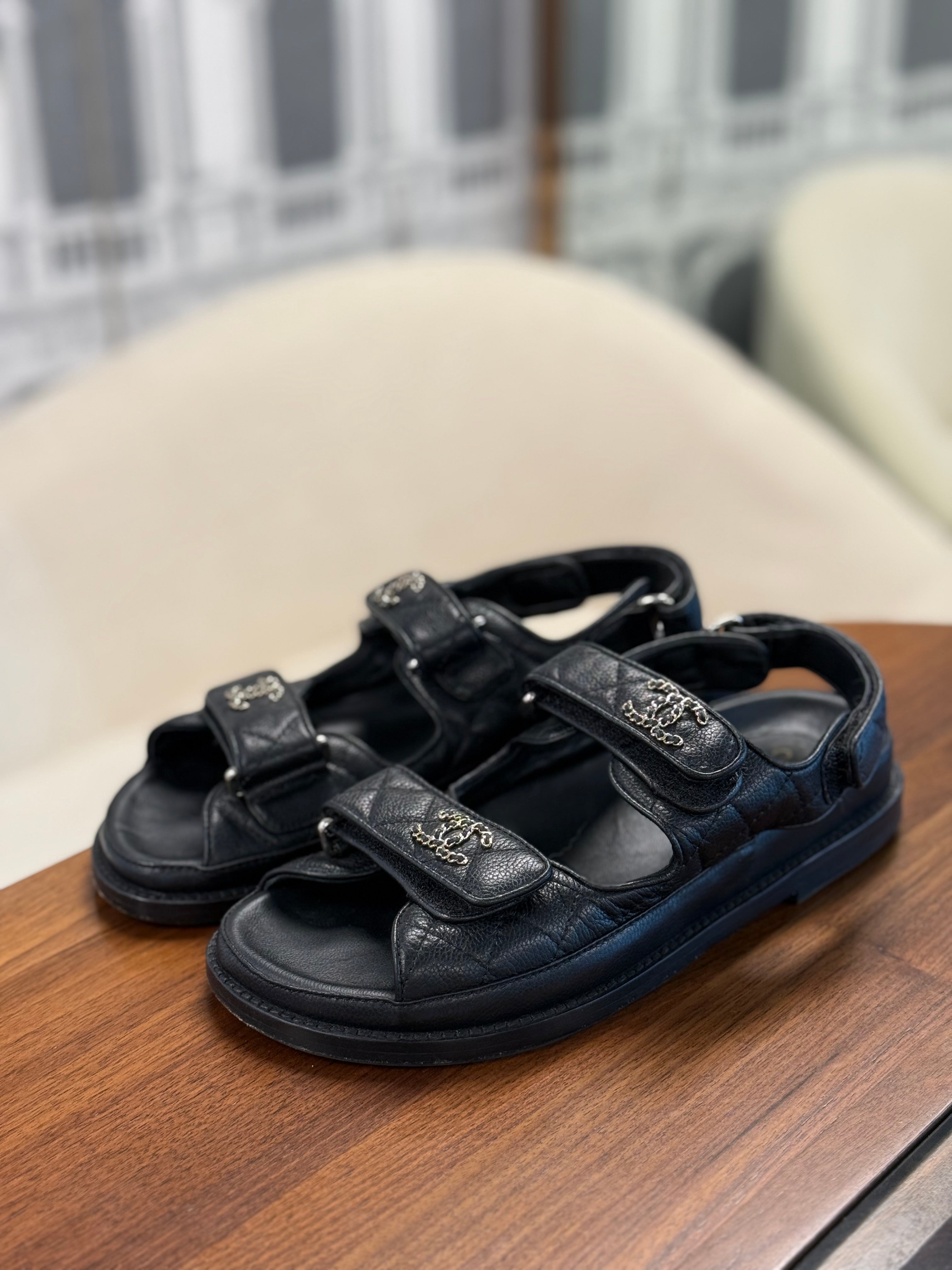 CHANEL DAD SANDAL BLACK SIZE 37