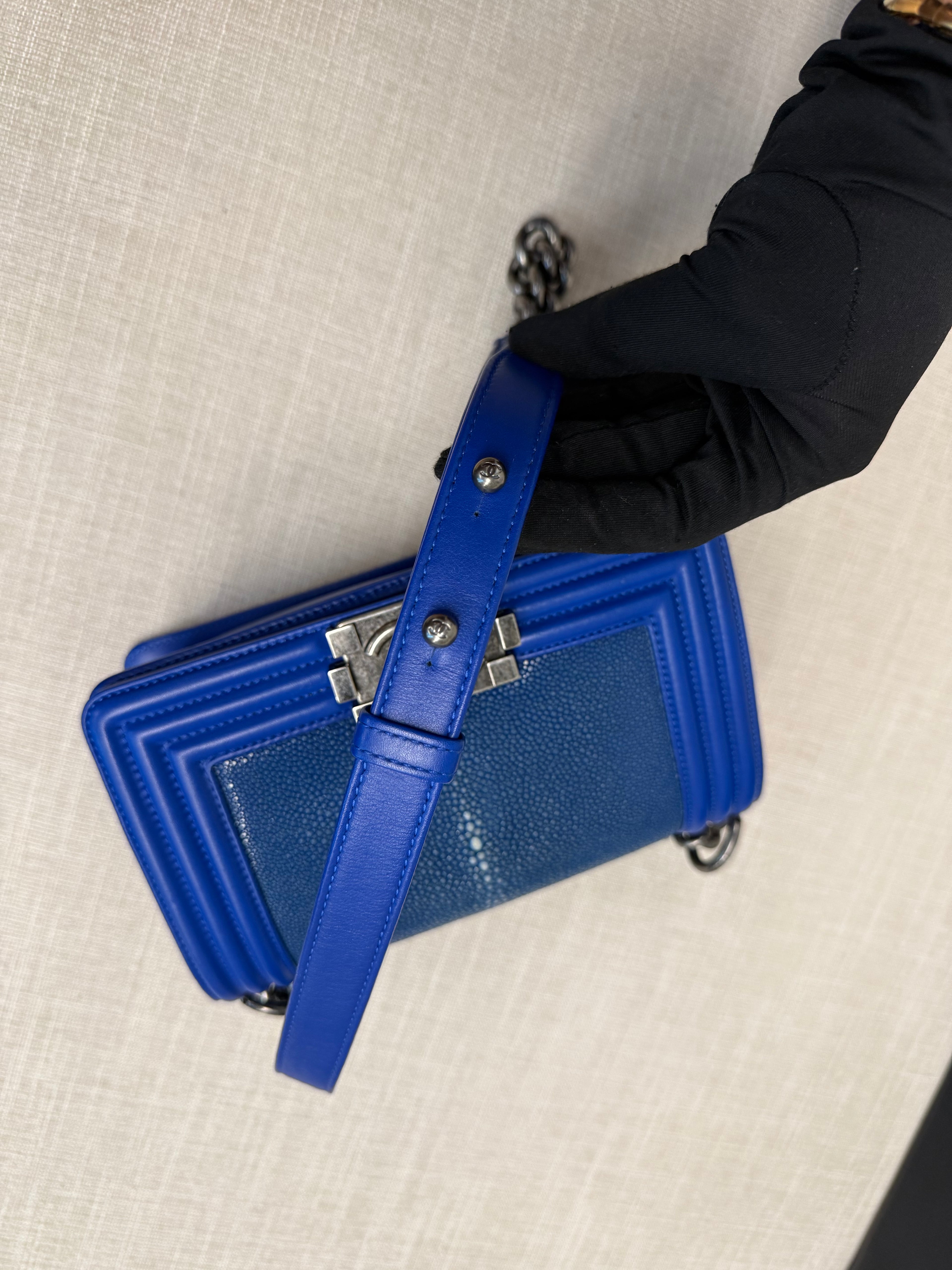 CHANEL SMALL BOY STINGRAY BLUE RHW