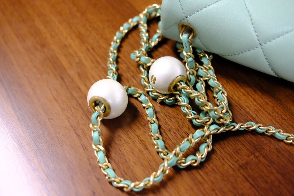 CHANEL MINI GREEN TEA LAMSKIN BAG  PEARL CRUSH