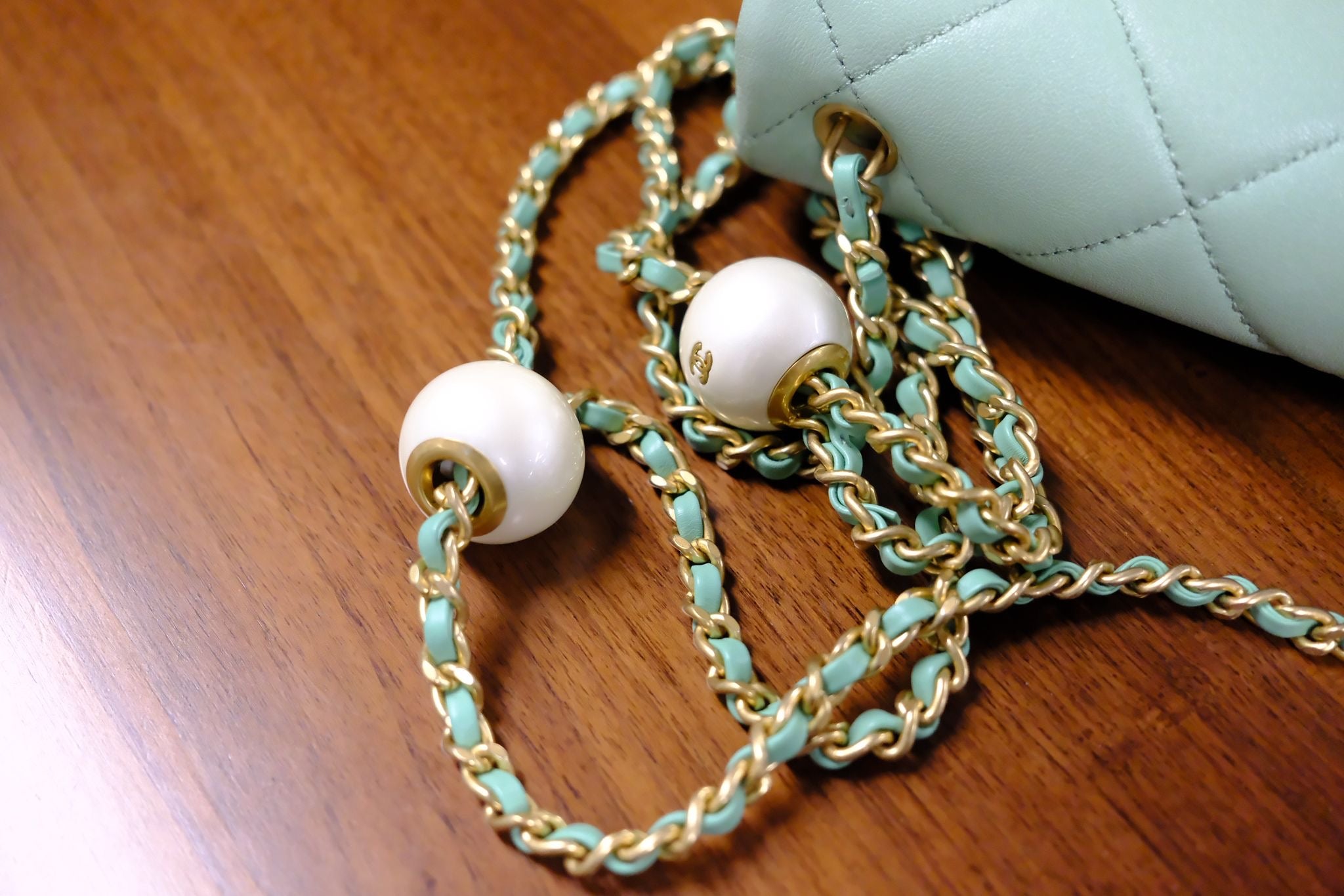 CHANEL MINI GREEN TEA LAMSKIN BAG  PEARL CRUSH