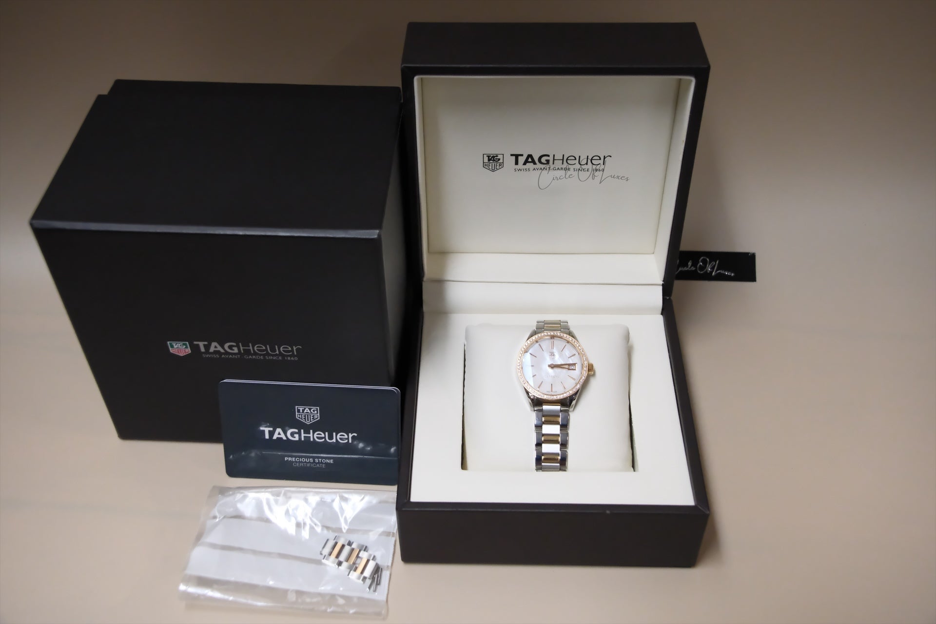 TAGHEUER 32mm CARRERA TWO TONE DIAMONDS BEZELS MOP