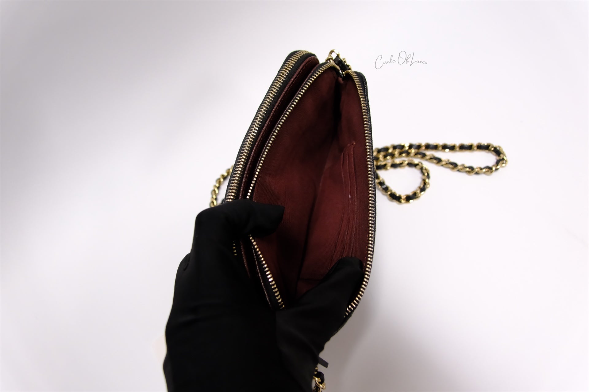 CHANEL DOUBLE CHAIN  POUCH CAVIAR GHW
