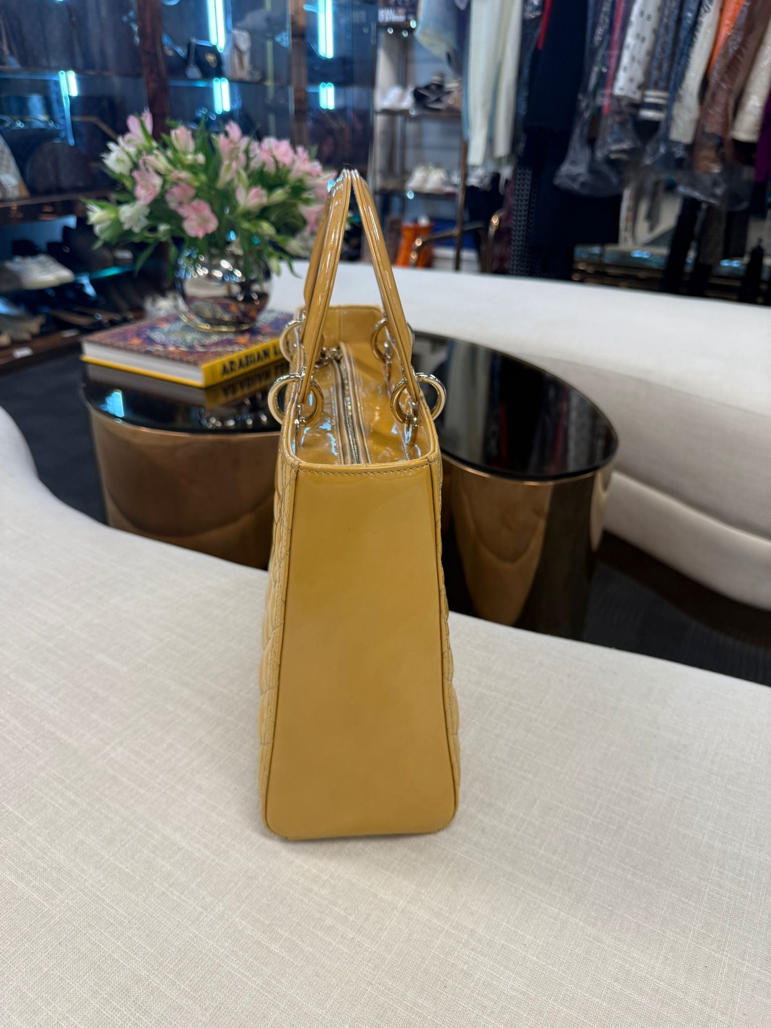 LADY DIOR LARGE YELLOW PATENT CANNAGE SHW