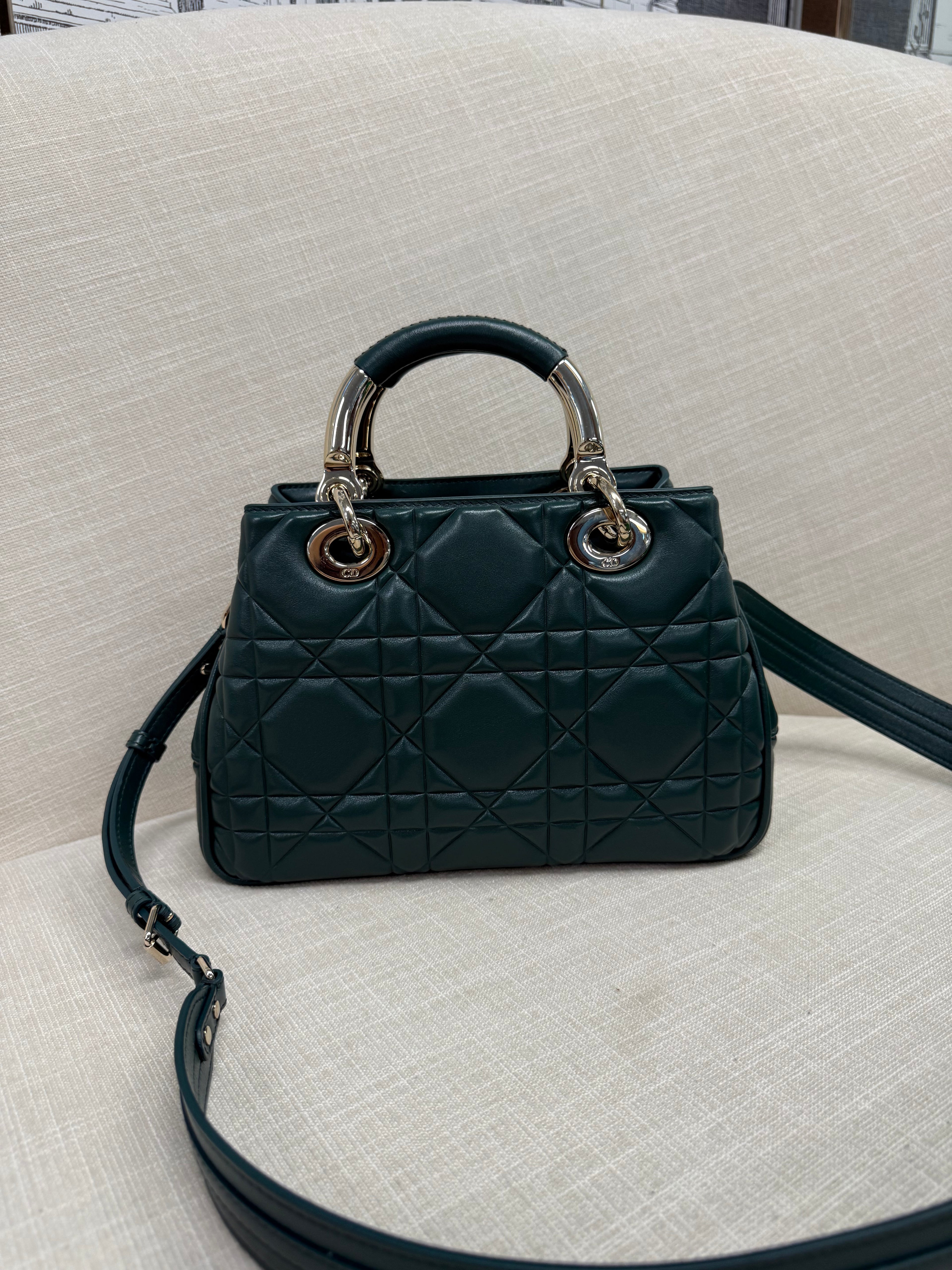 DIOR LADY 95.22 BAG CANNAGE  SMALL DARK GREEN