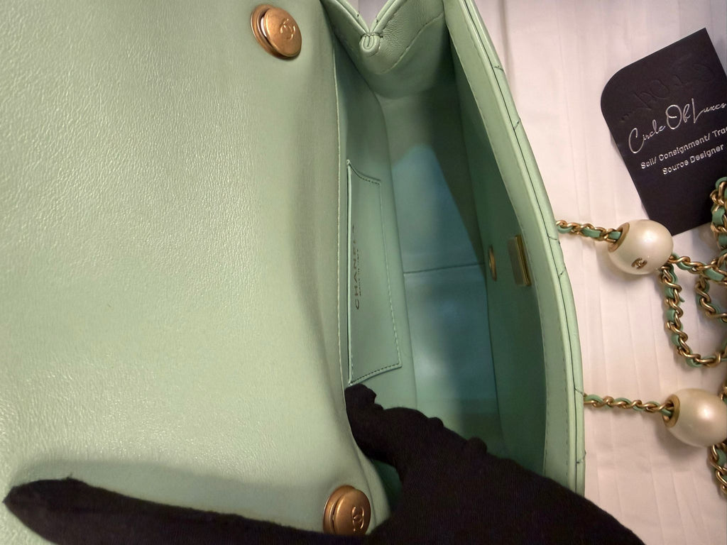 CHANEL MINI GREEN TEA LAMSKIN BAG  PEARL CRUSH