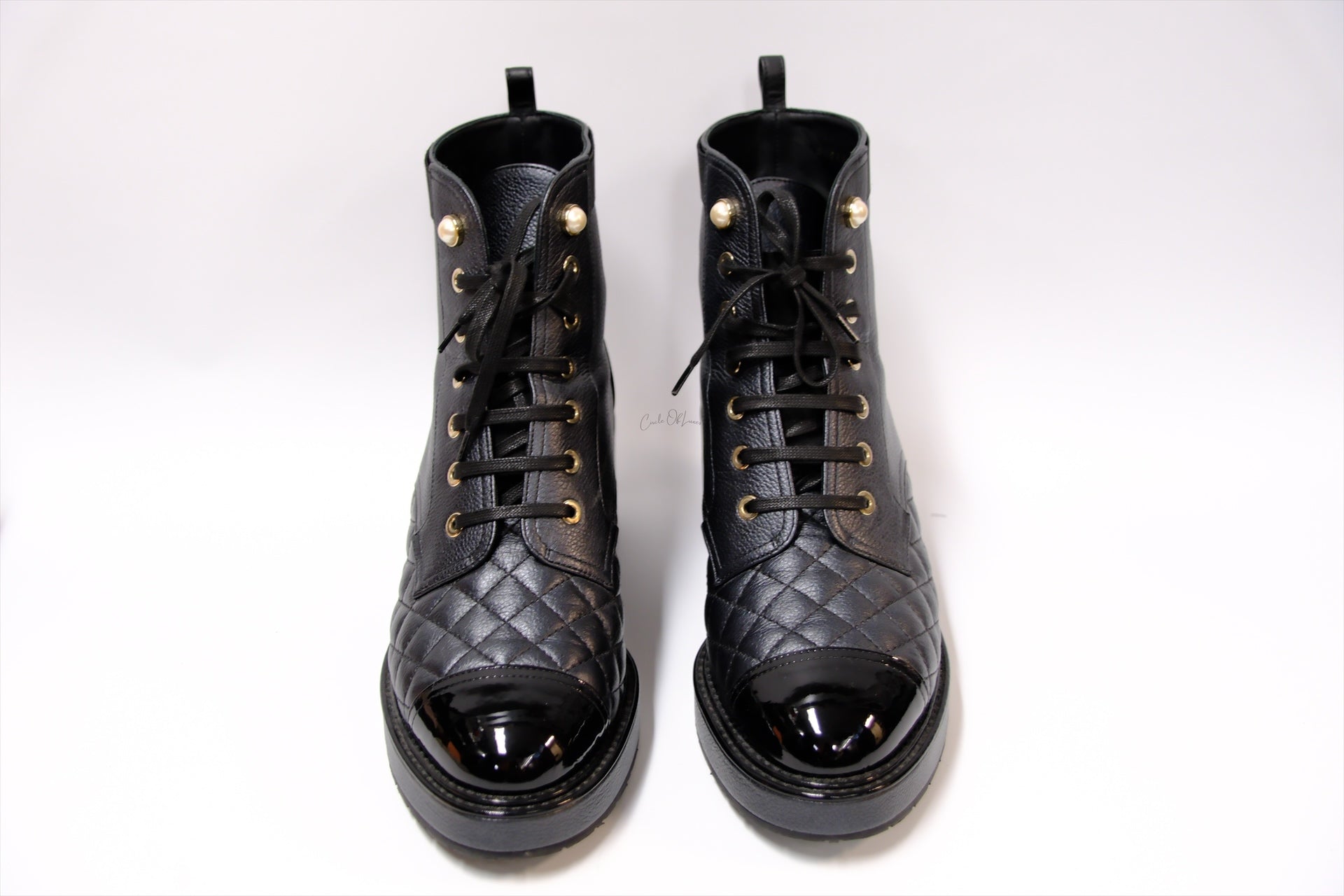 CHANEL 40C BLACK COMBAT BOOTS
