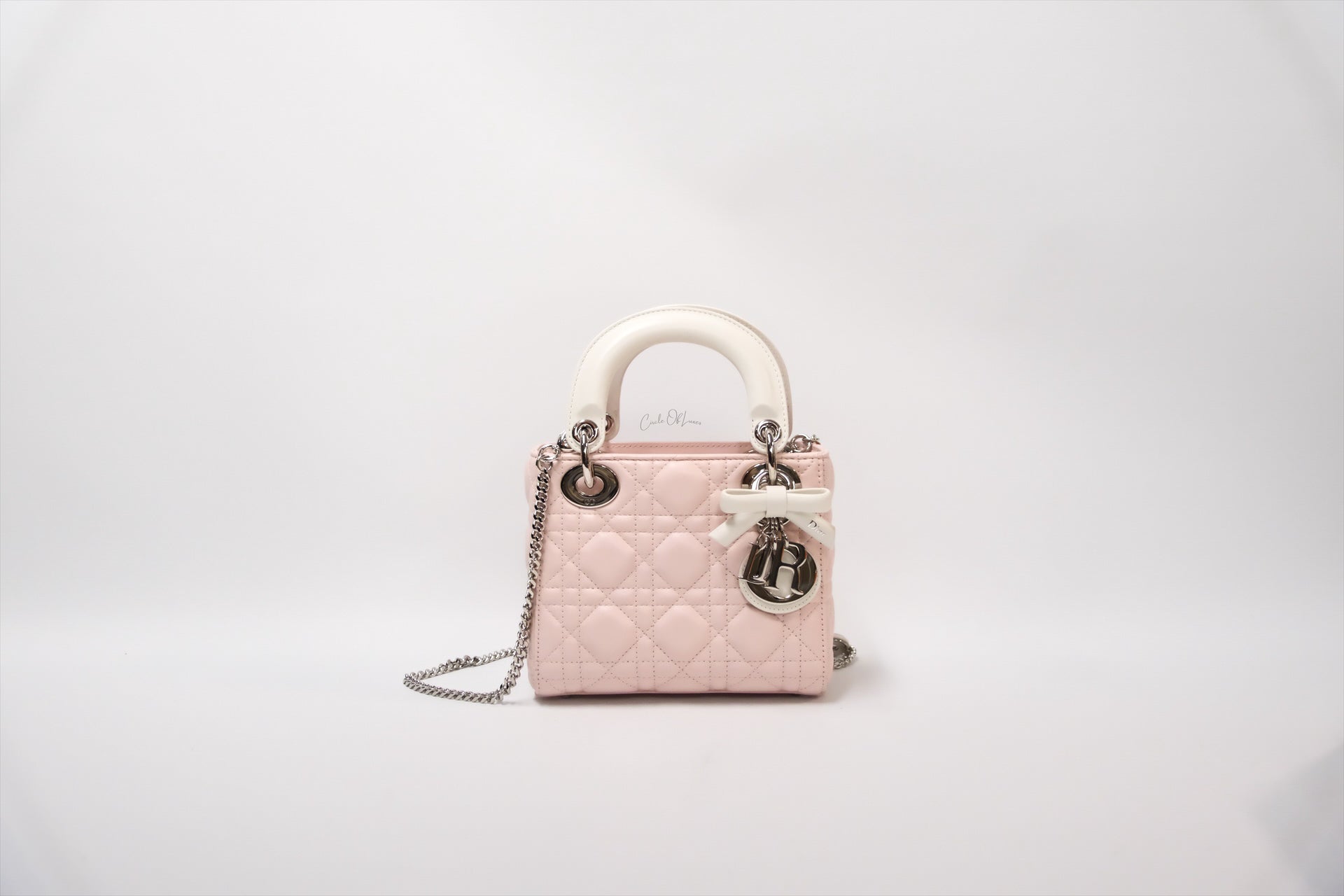 LADY DIOR MINI TWO TONE SOUPIR PINK AND LATTE LAMSKIN CANNAGE Lambskin,