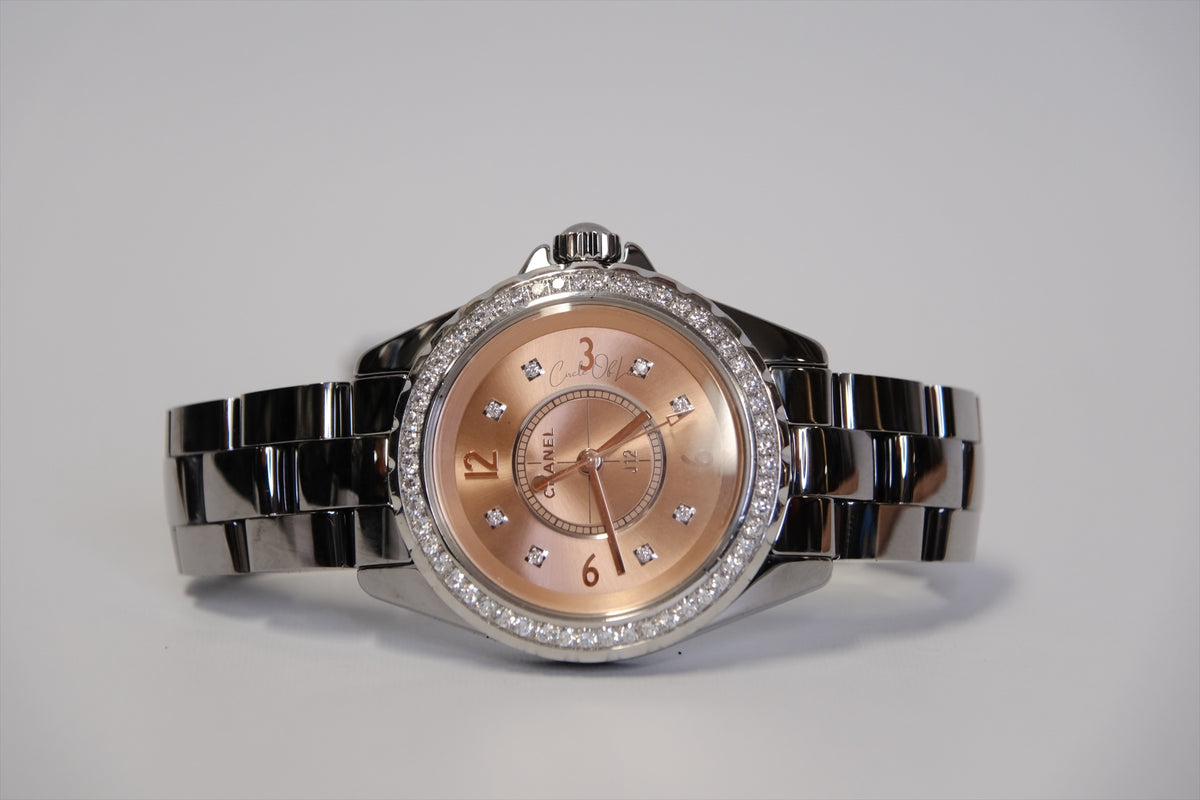 CHANEL J12 CHROMATIC PINK DIAL DIAMOND WATCH 33 MM