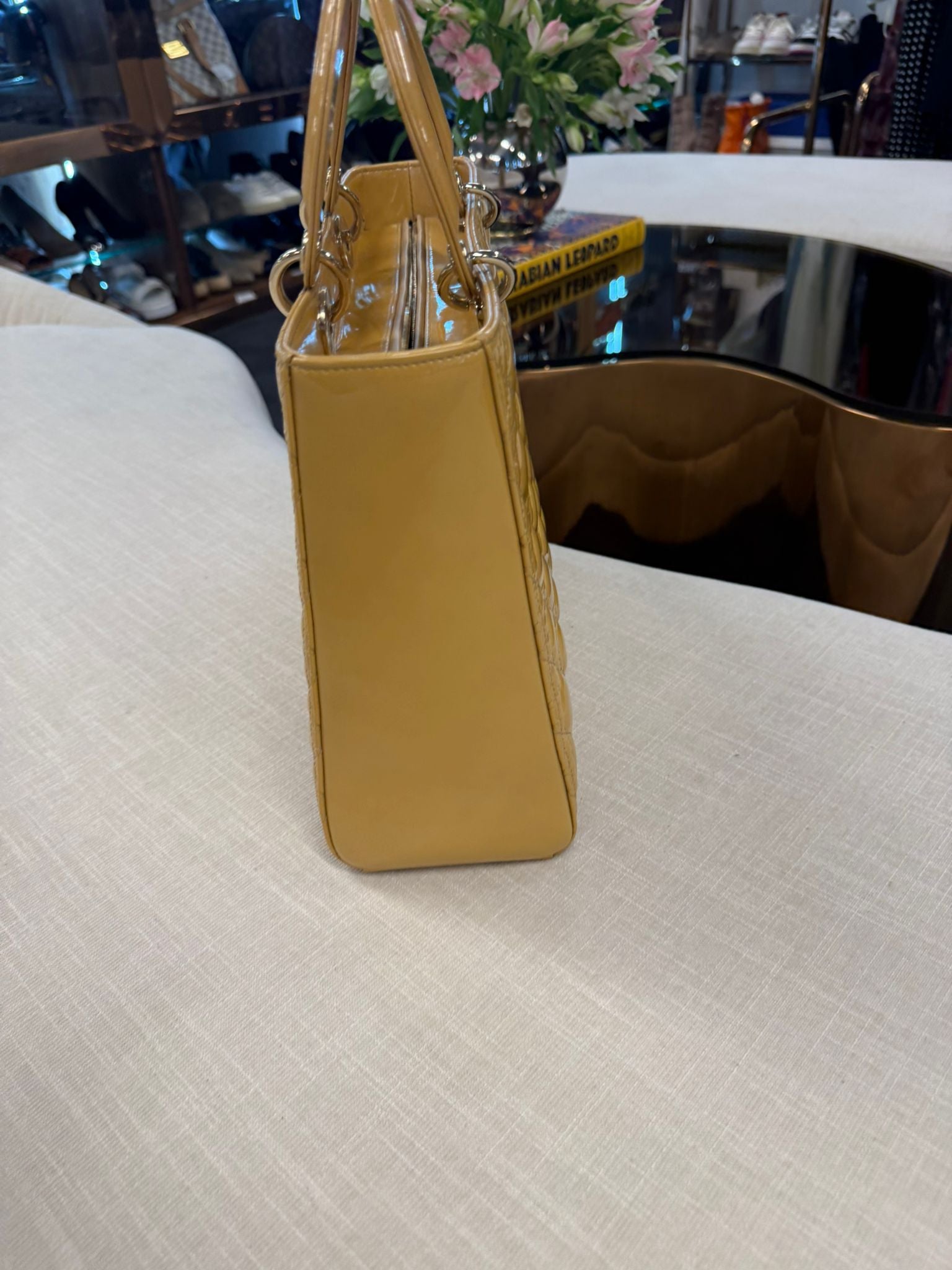 LADY DIOR LARGE YELLOW PATENT CANNAGE SHW