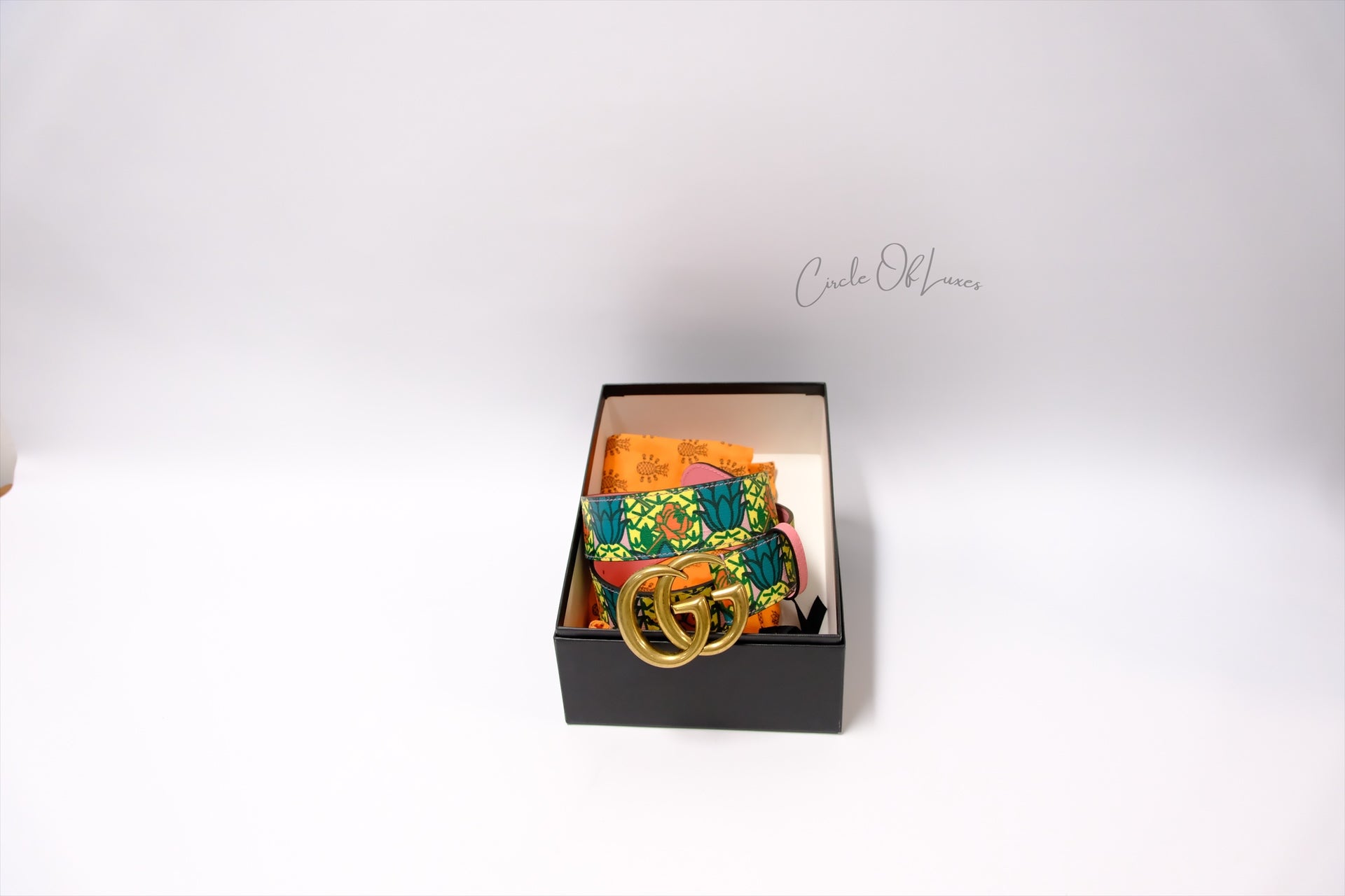 GUCCI BELT CANVAS PINEAPPLE PINK MULTI COLOUR SIZE 80