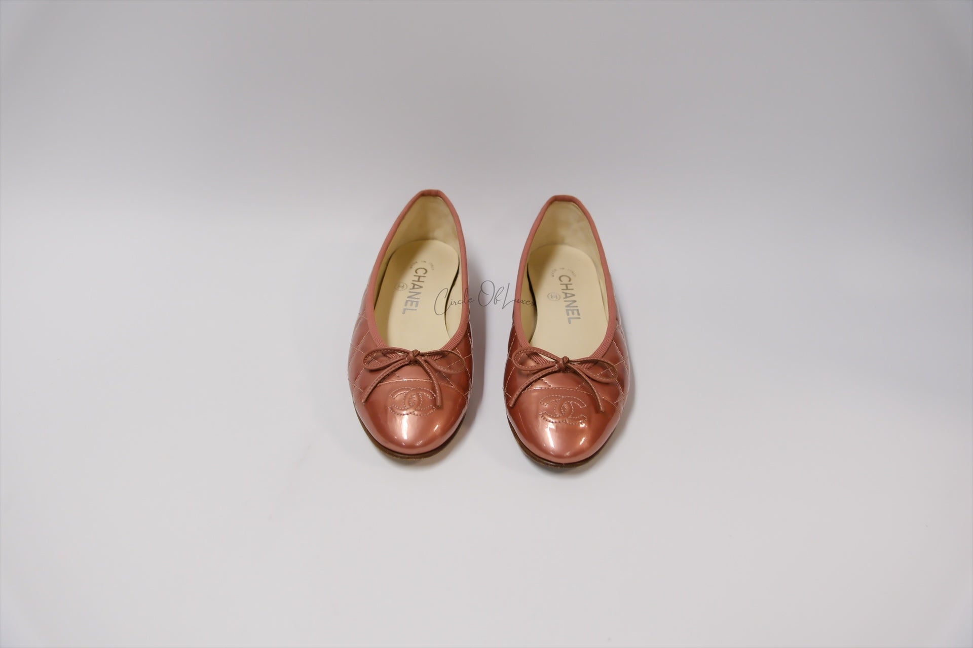 CHANEL BALLETS PINK PATENT BALLERINA SIZE 35.5